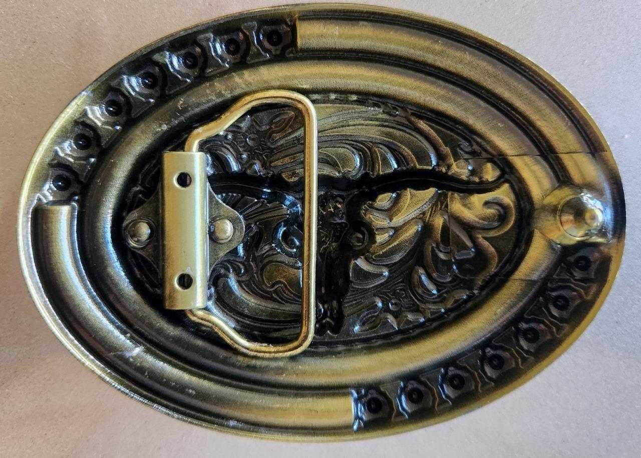 BULL HEAD SKULL INDIAN SW COWBOY RODEO MULTICOLOR BROZE BELT BUCKLE