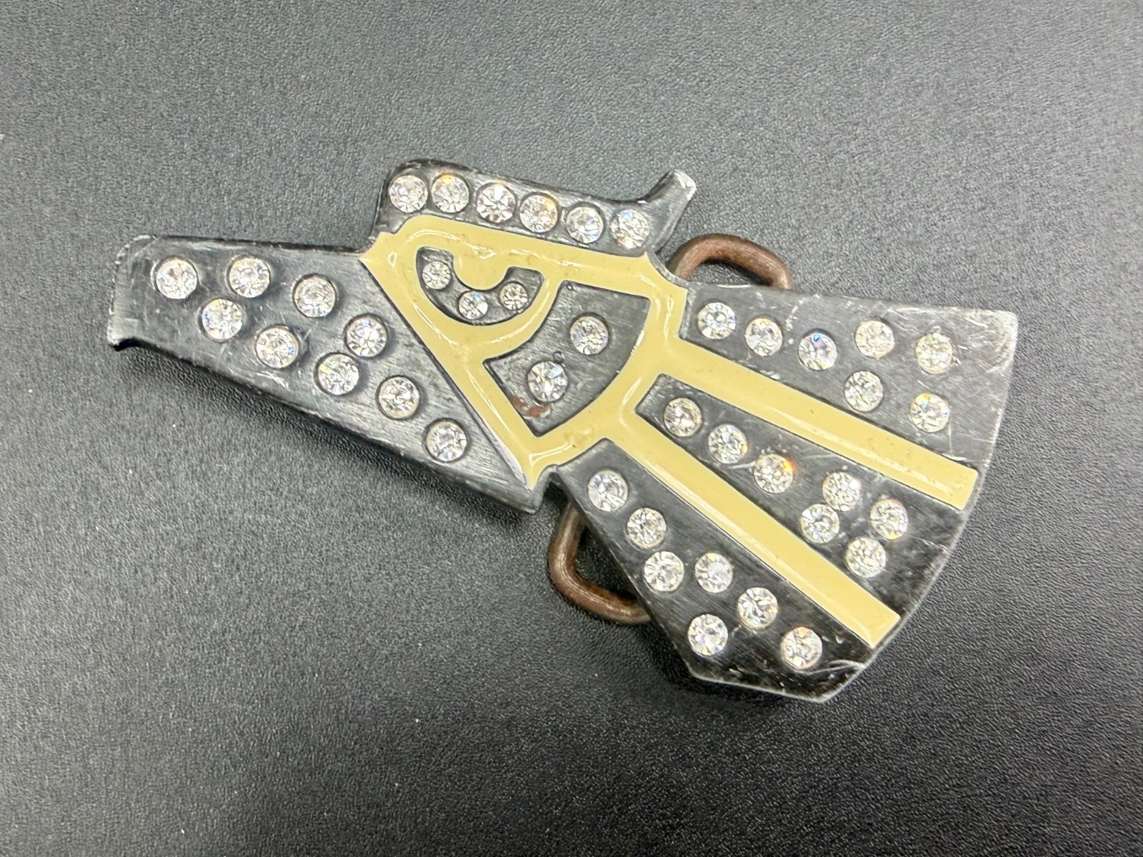 Mexico Eagle ? Pattern With Clear Rhinestone Accents Cutout Belt Buckle