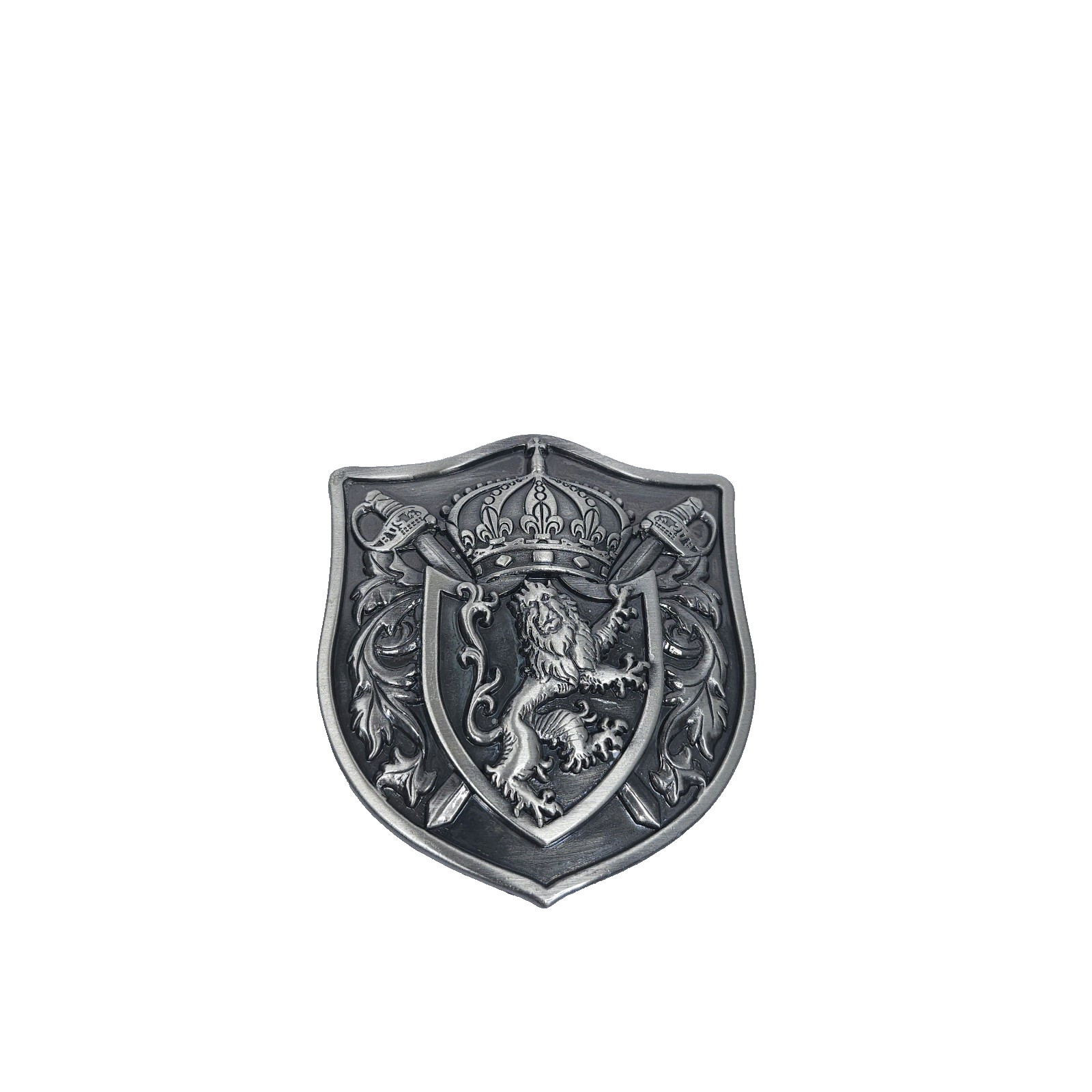 Heraldic Lion Coat Of Arms Belt Buckle Silver Tone Medieval Knight Crown Crest
