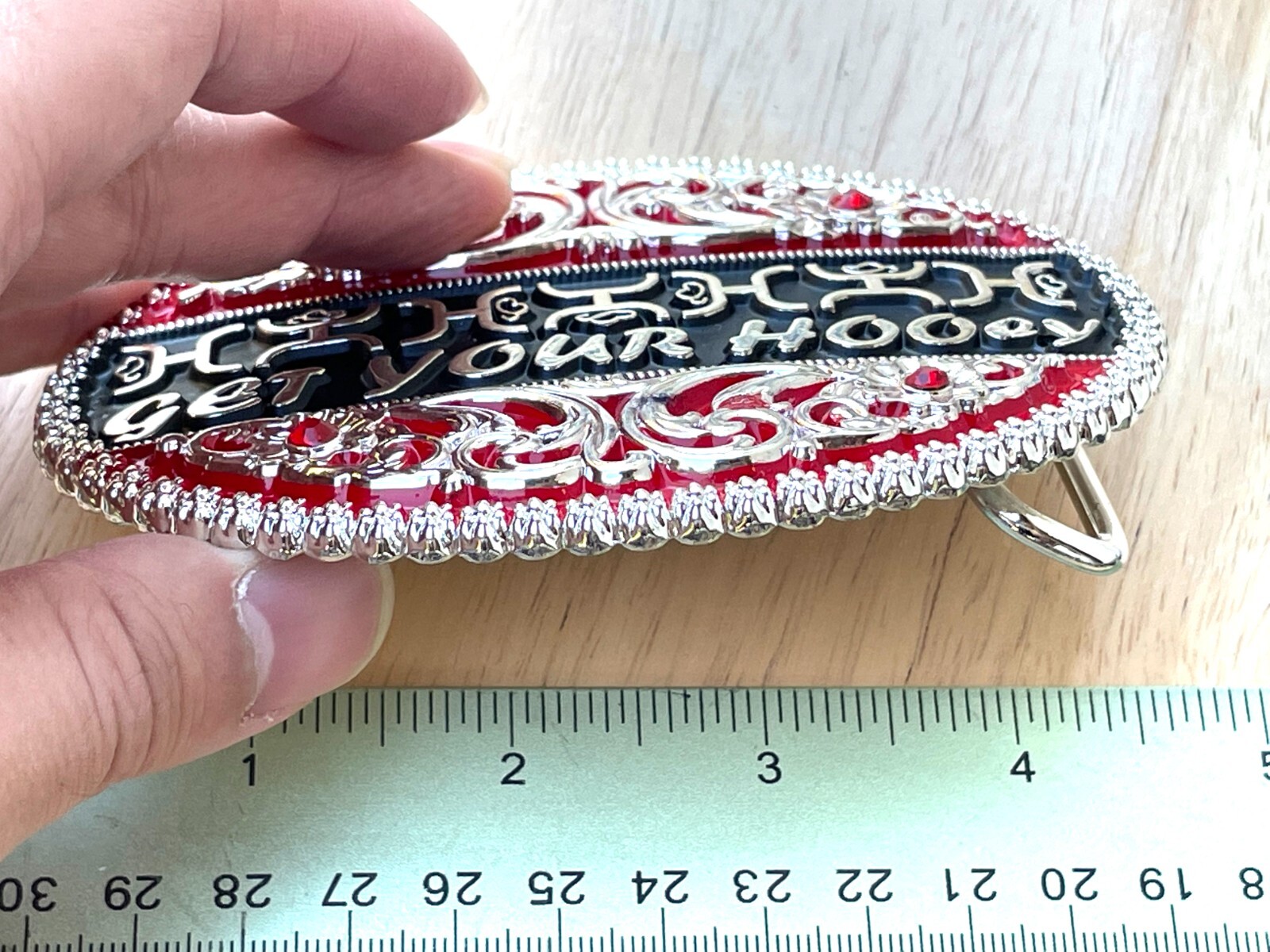 Western Buckle Silver Black Red Cowboy 4×3 for 2 » Hooey Buckle Hebilla Vaquero