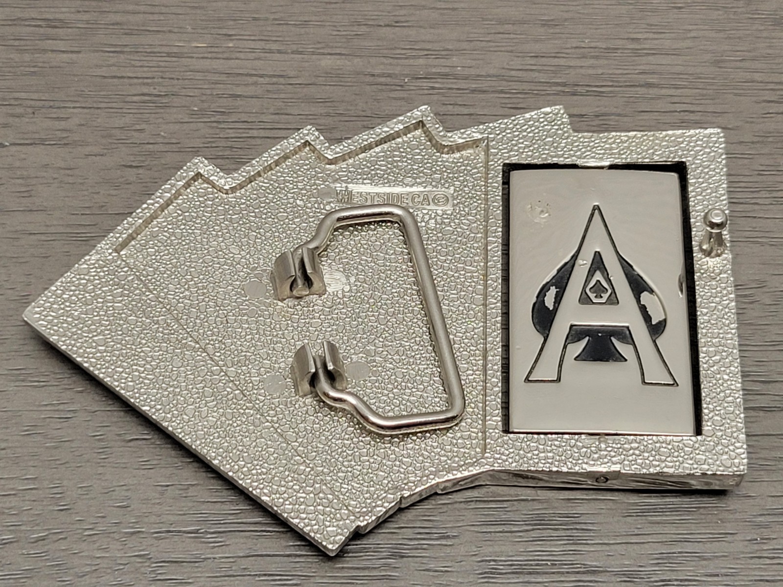 Belt Buckle Poker Royal Flush with Revolving Ace, Metal, Westside CA