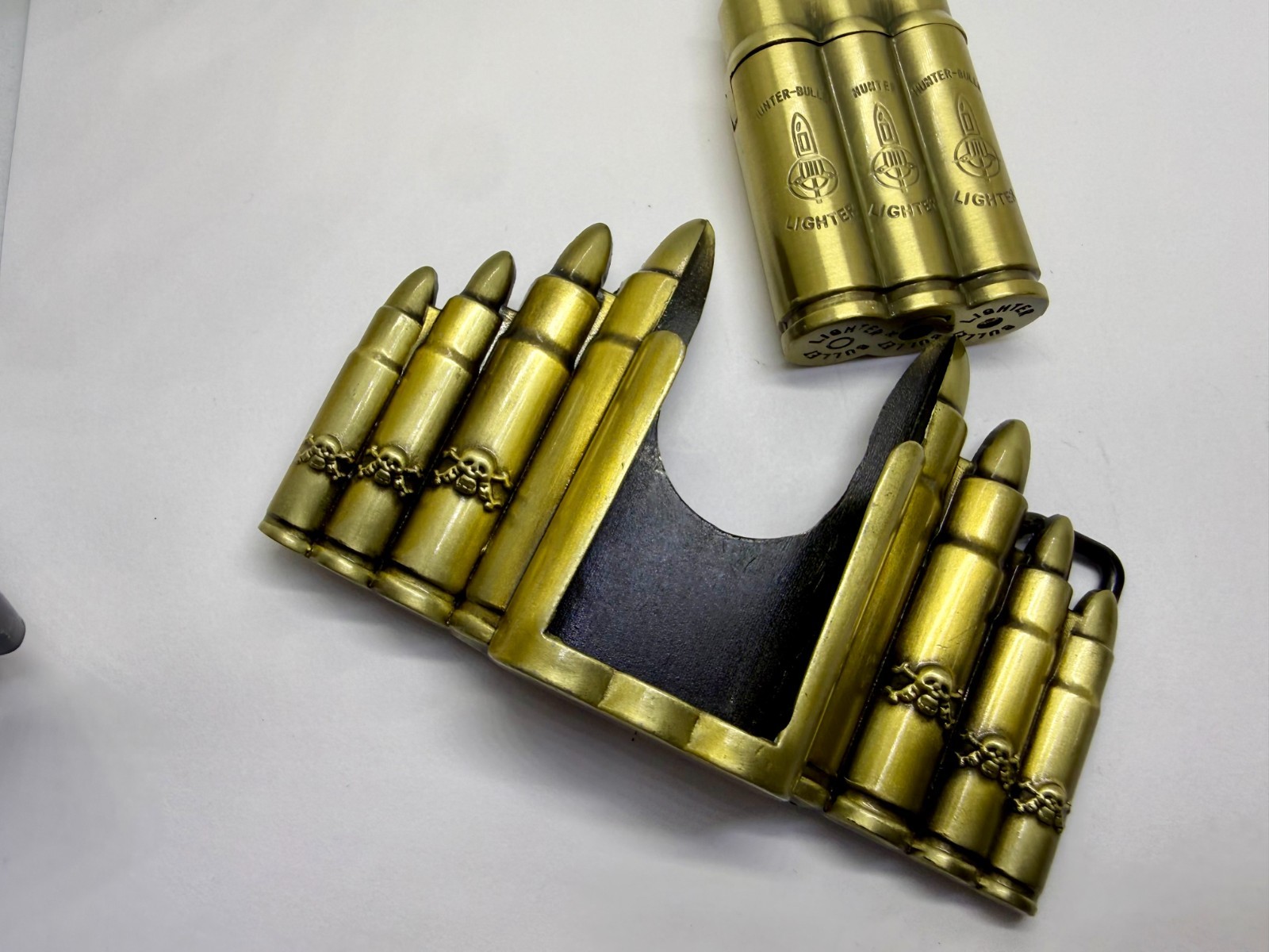 Bullet Rifle Rounds Skull Crossbones Lighter (Not Working) Large Belt Buckle