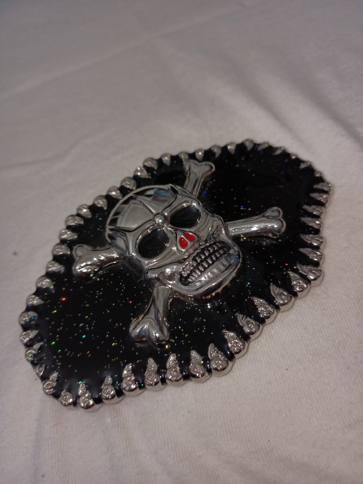 Large Skull And Bones Belt Buckle Silver Chrome Black