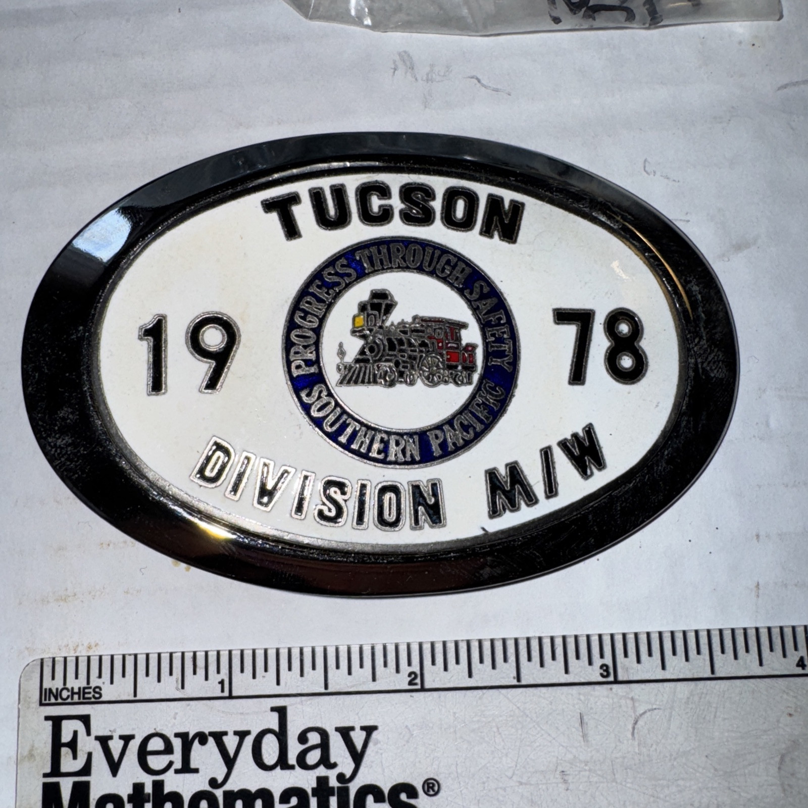 1978 Southern Pacific Tucson Division Railroad Safety Silver Belt Buckle