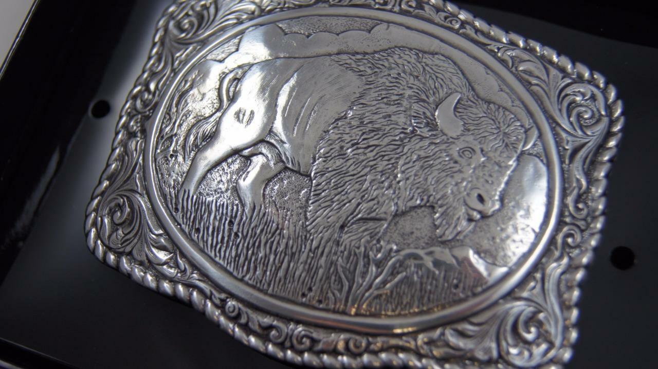 Crumrine Buffalo Western Belt Buckle Silver Tone 38058