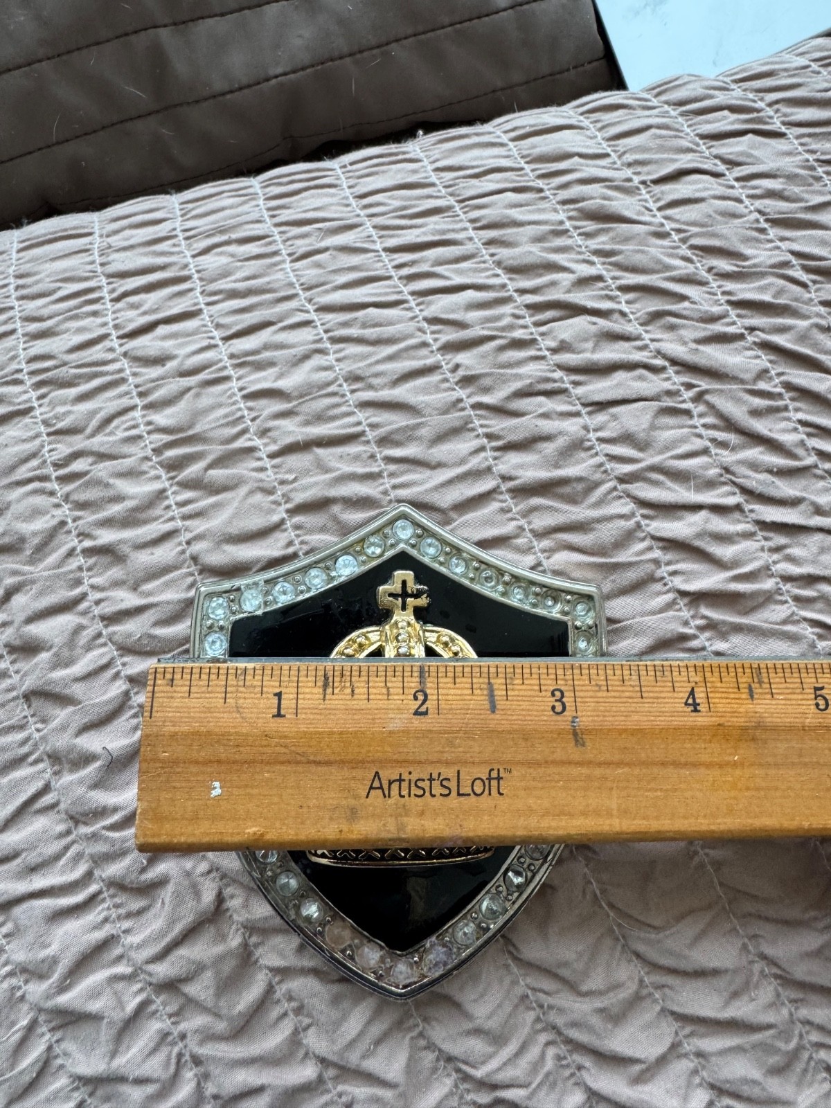 BeltBuckle Crown Shield Royal Cross Gold Black Silver Rhinestone Italia FreeShip