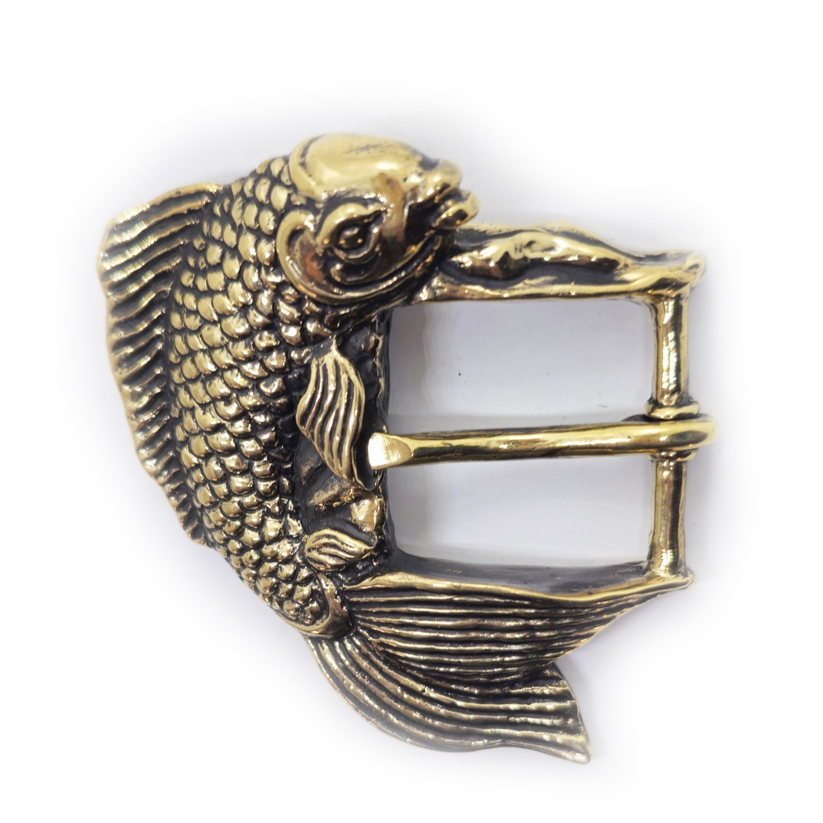 Koi Fish Swimming Brass Belt Buckle