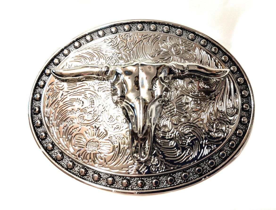 CHR7 WESTERN STEER Cowboy Rodeo Style ✖ Belt Buckle Buck ✖ Chrome/silver Bull US