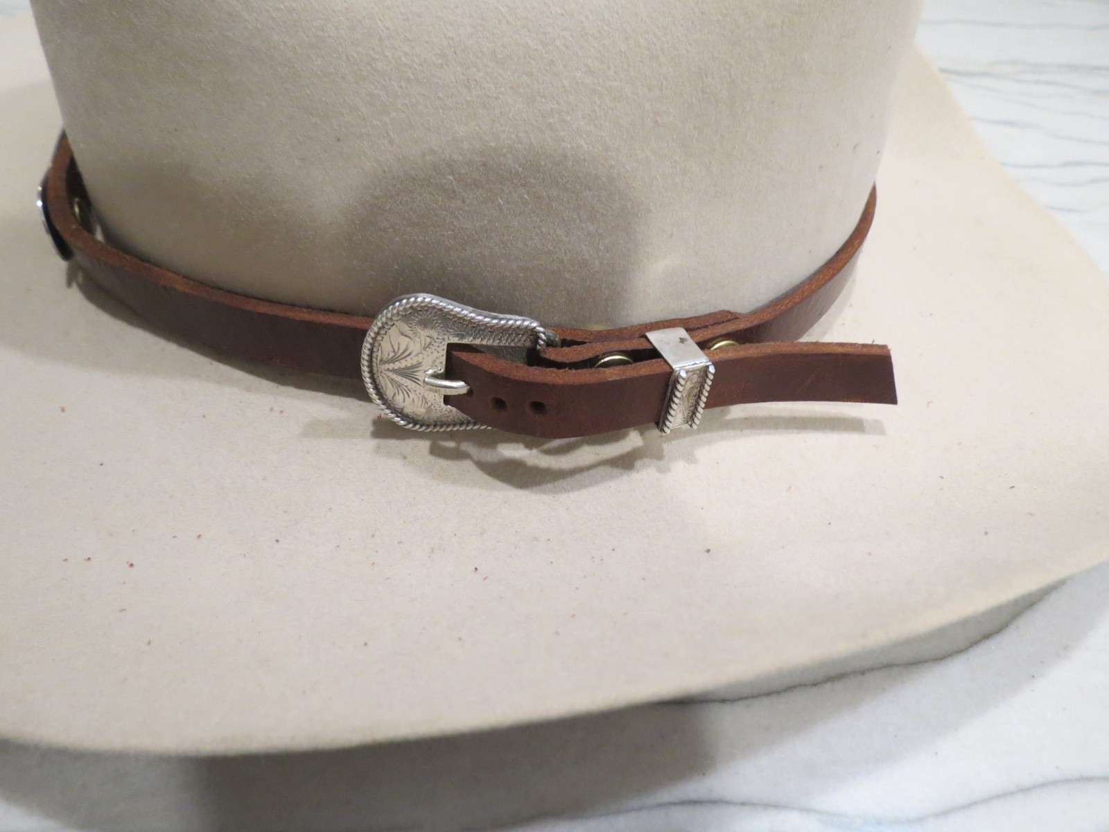 Sterling Silver Southwestern Hand Tooled Concho Hat Band 2 piece Buckle Set