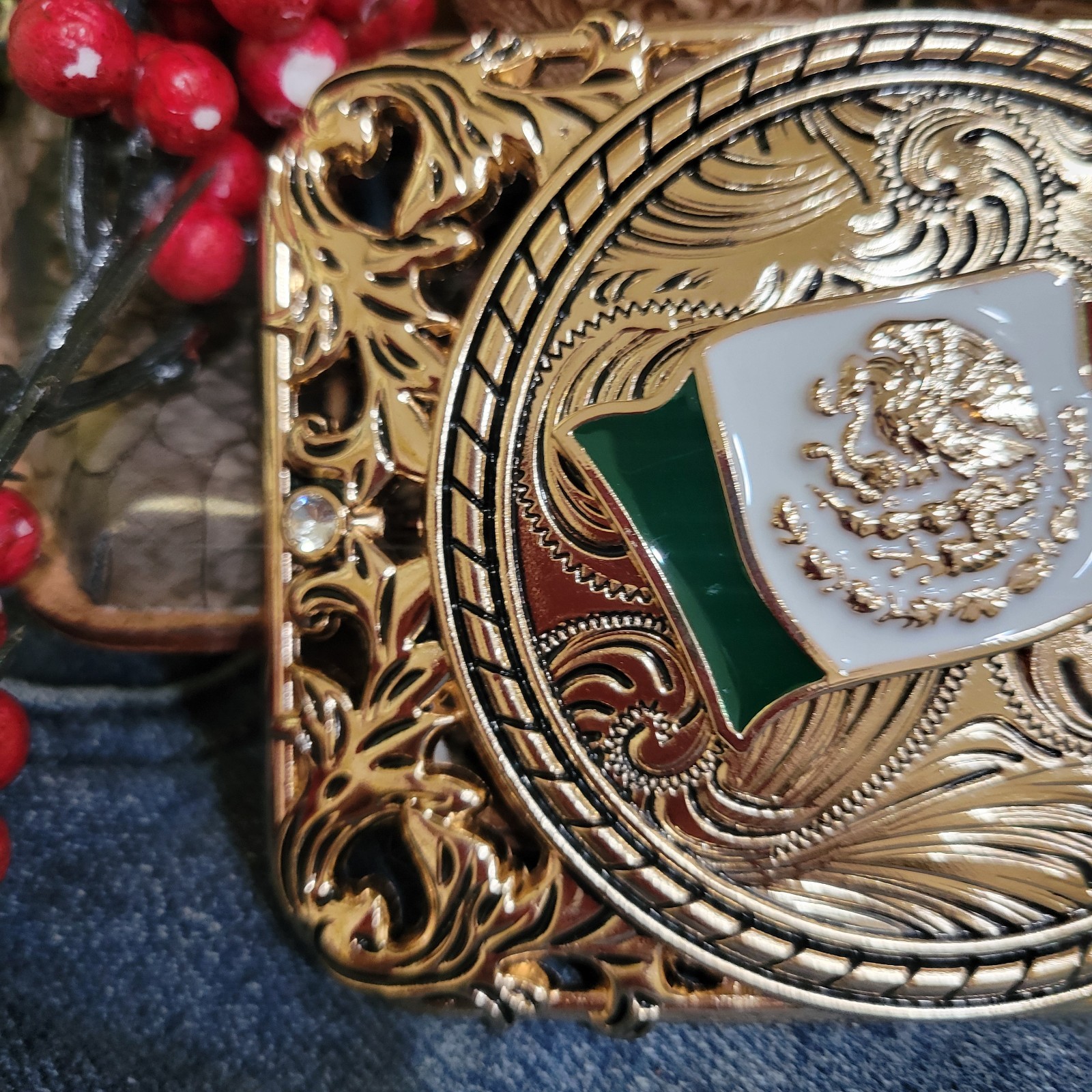 Mexican Flag Western Cowboy Belt Buckle Hebilla Vaquera Rodeo Bandera De Mexico