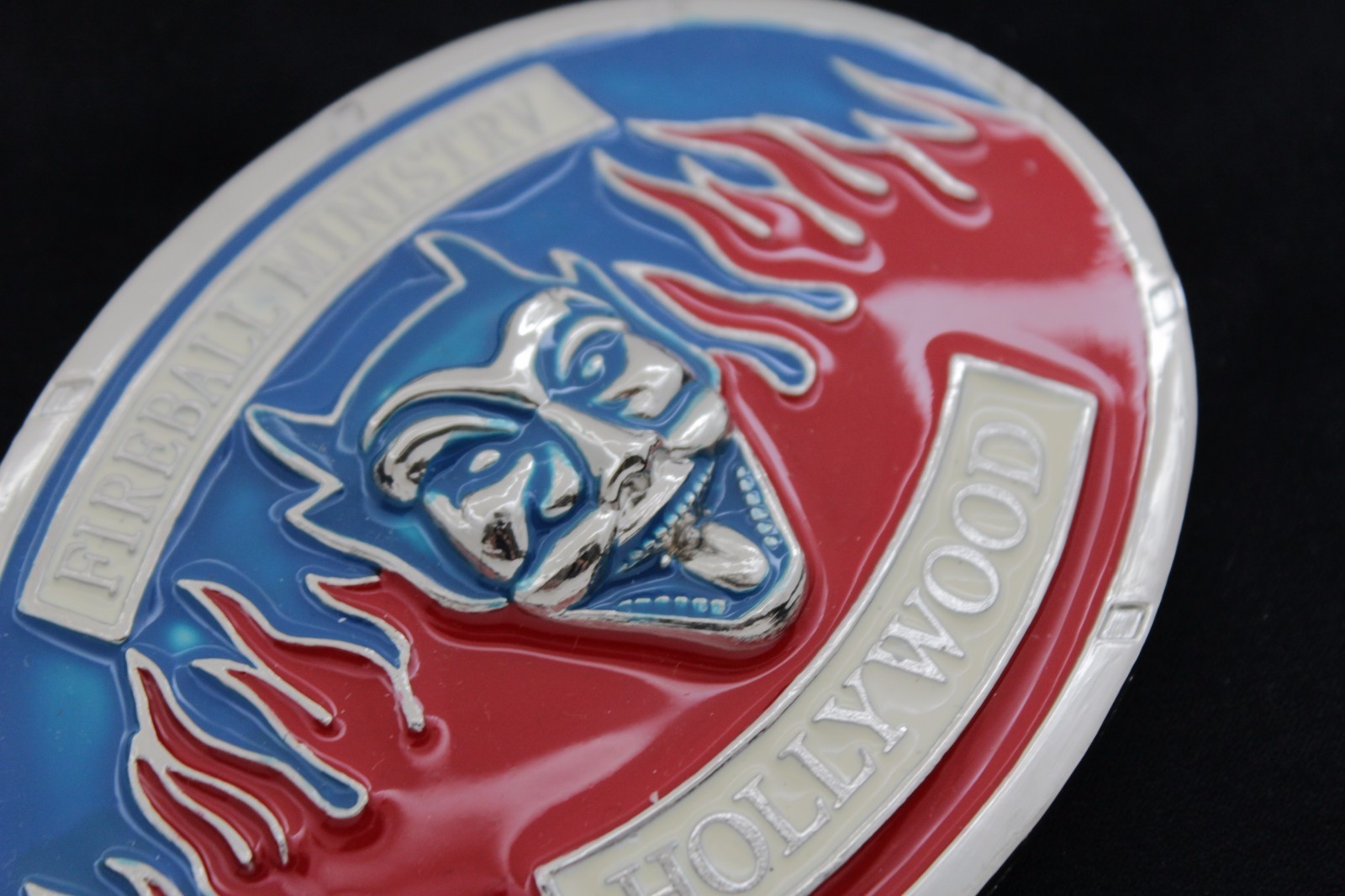 Men Women Silver Metal Buckle Hollywood Fireball Ministry Devil Fire Red Blue