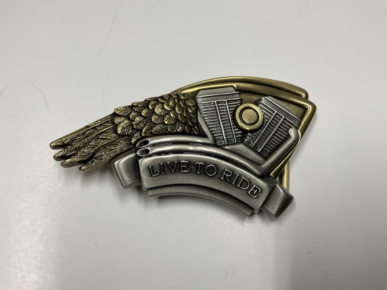 Pewter Belt Buckle Ride Hard Live To Ride Motorcycle Biker Eagle Skull Flames