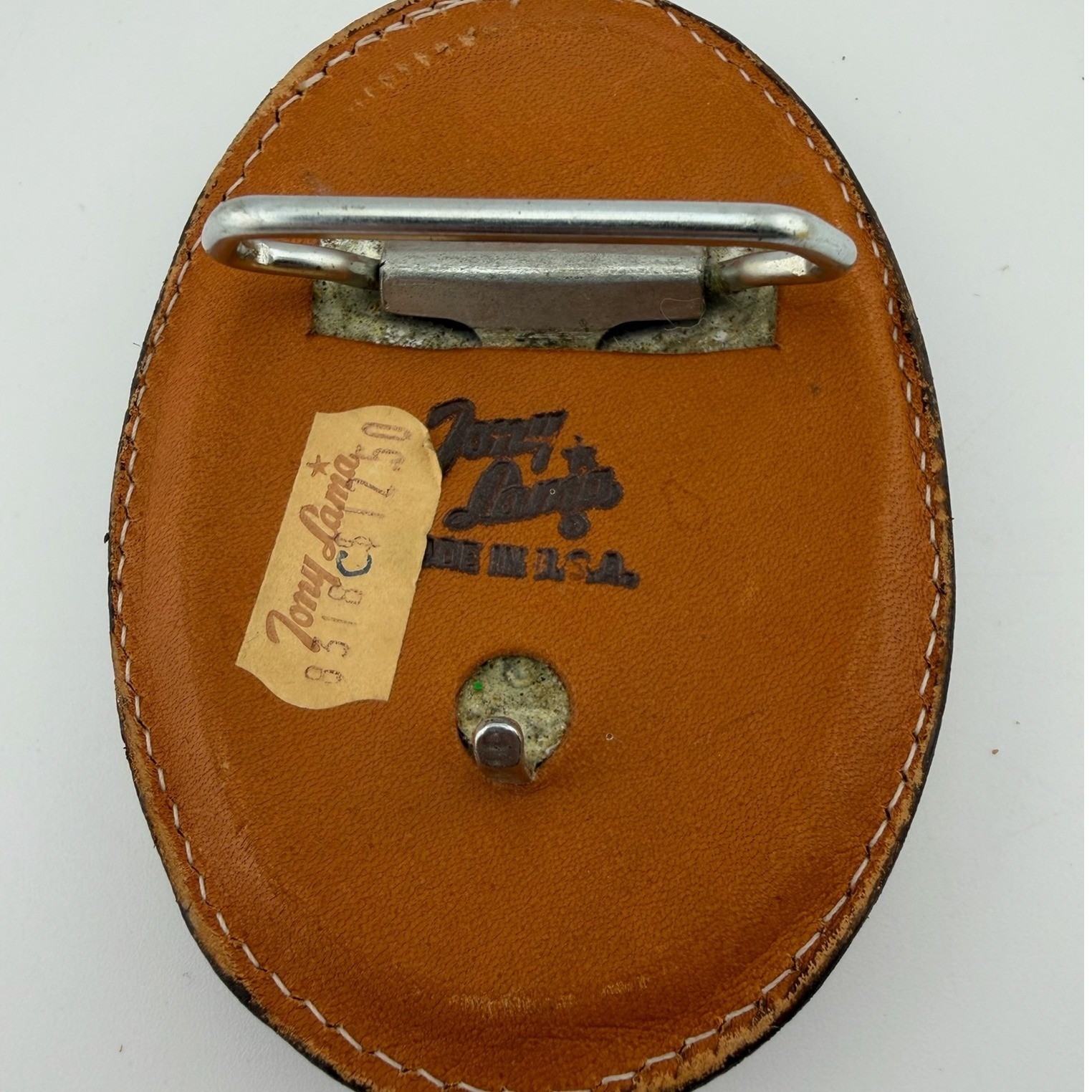 Tony Lama Vintage Tooled Leather Floral Belt Buckle Brown White Made in USA