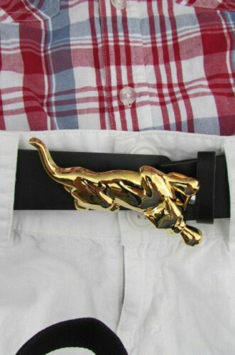 Men Women Teen Fashion Buckle Gold Metal Panther Narrow Skinny Belt Animal