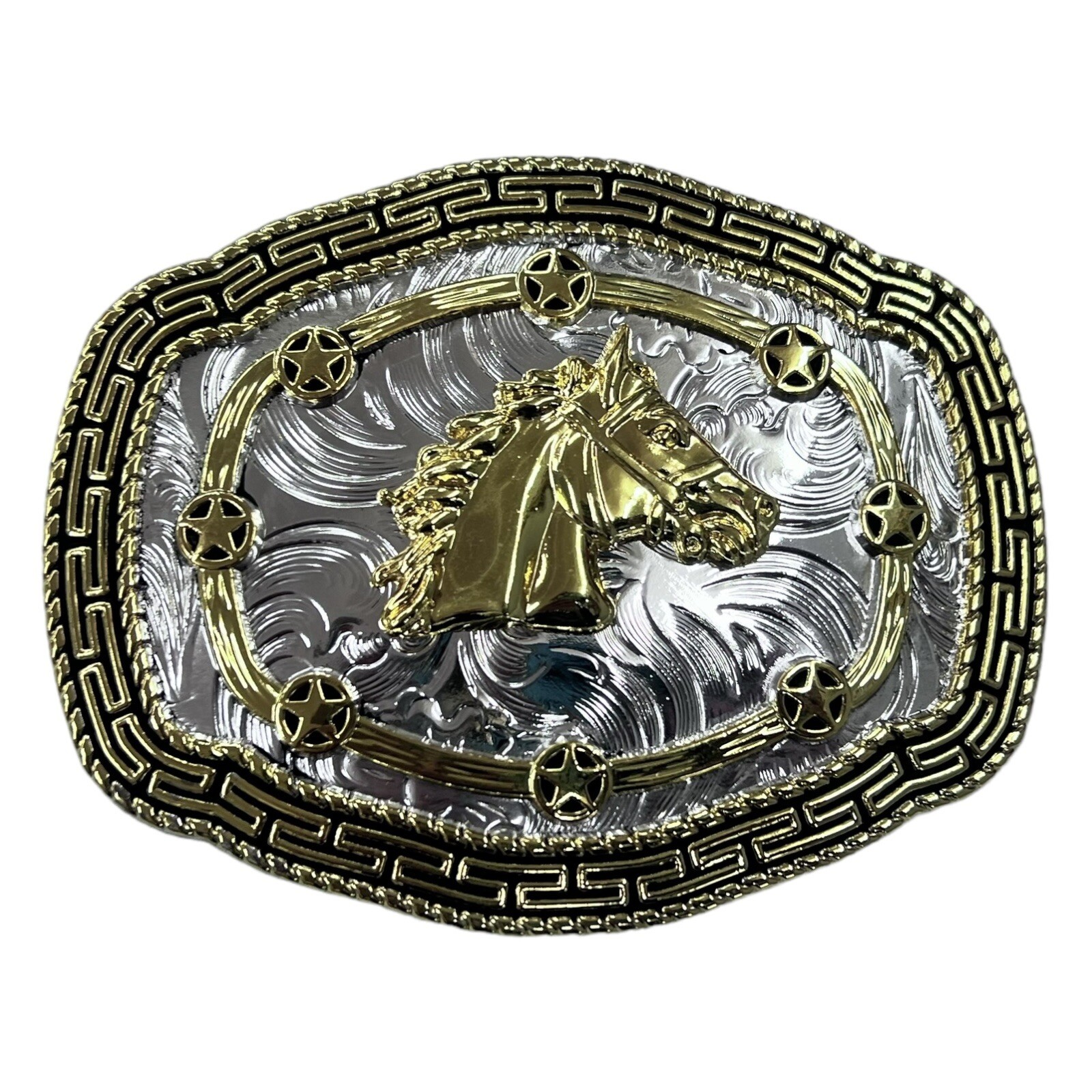 Horse Head Rodeo Belt Buckle Silver And Gold