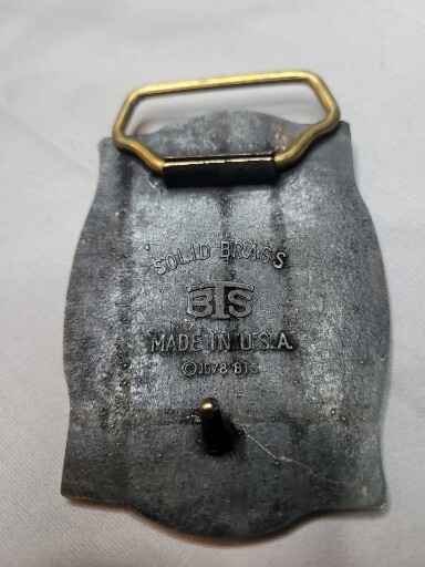 Steam Train Locomotive vintage western belt buckle brass 1978 BTS