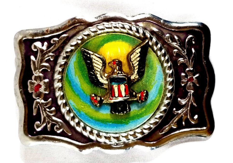 VTG 1970s Imperial Hebillas Belt Buckle Hencho Mexico w American Eagle Patriotic