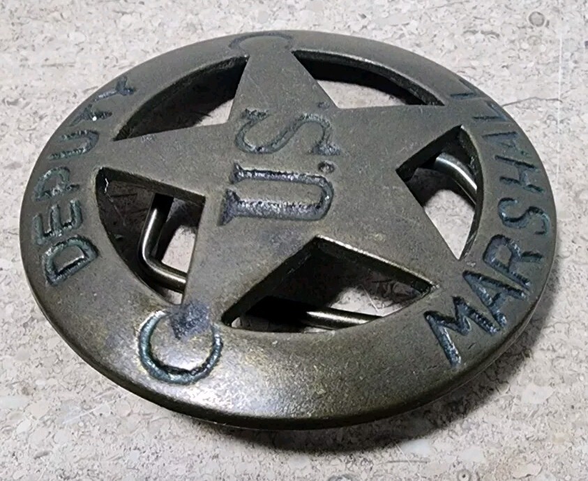Vintage Brass Deputy US Marshall Round Star Belt Buckle Western Rustic Cowboy