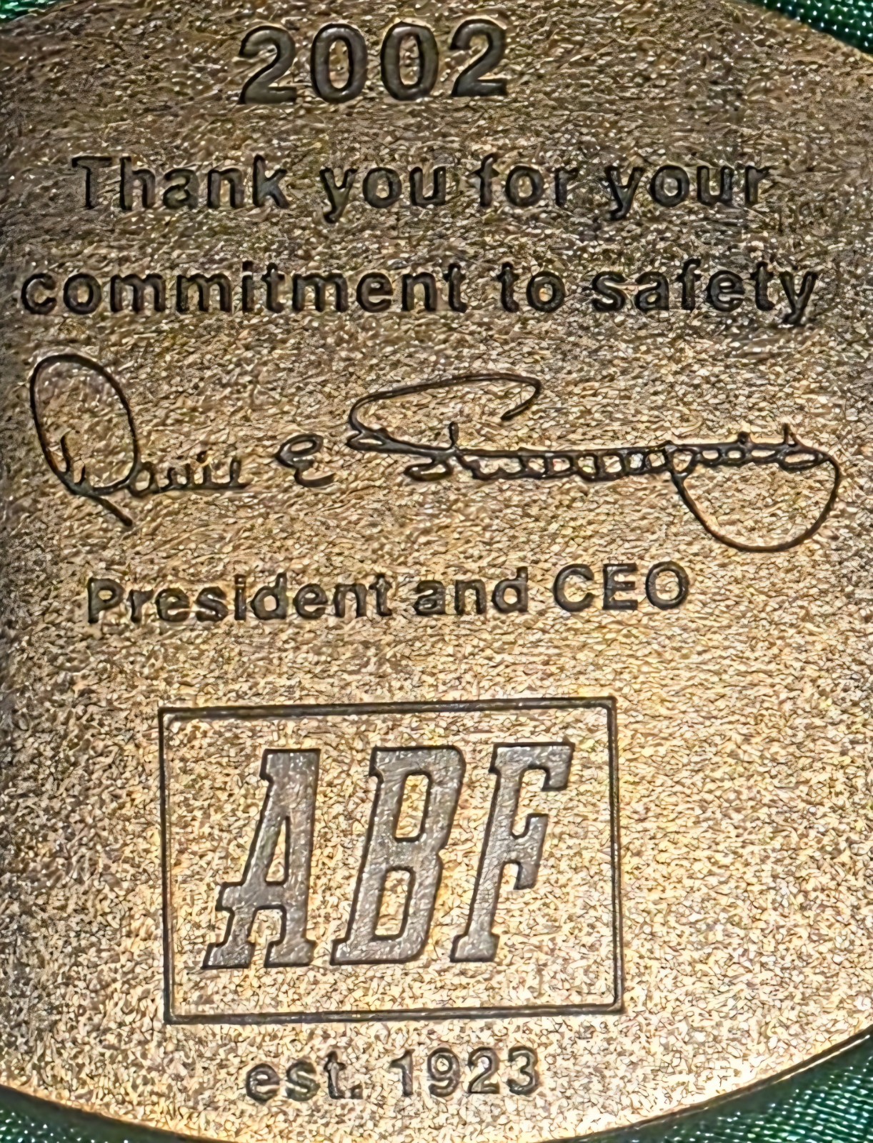 Vintage 2002 Metal Belt Buckle, Brass, ABF Freight Systems Inc, Trucking, Big