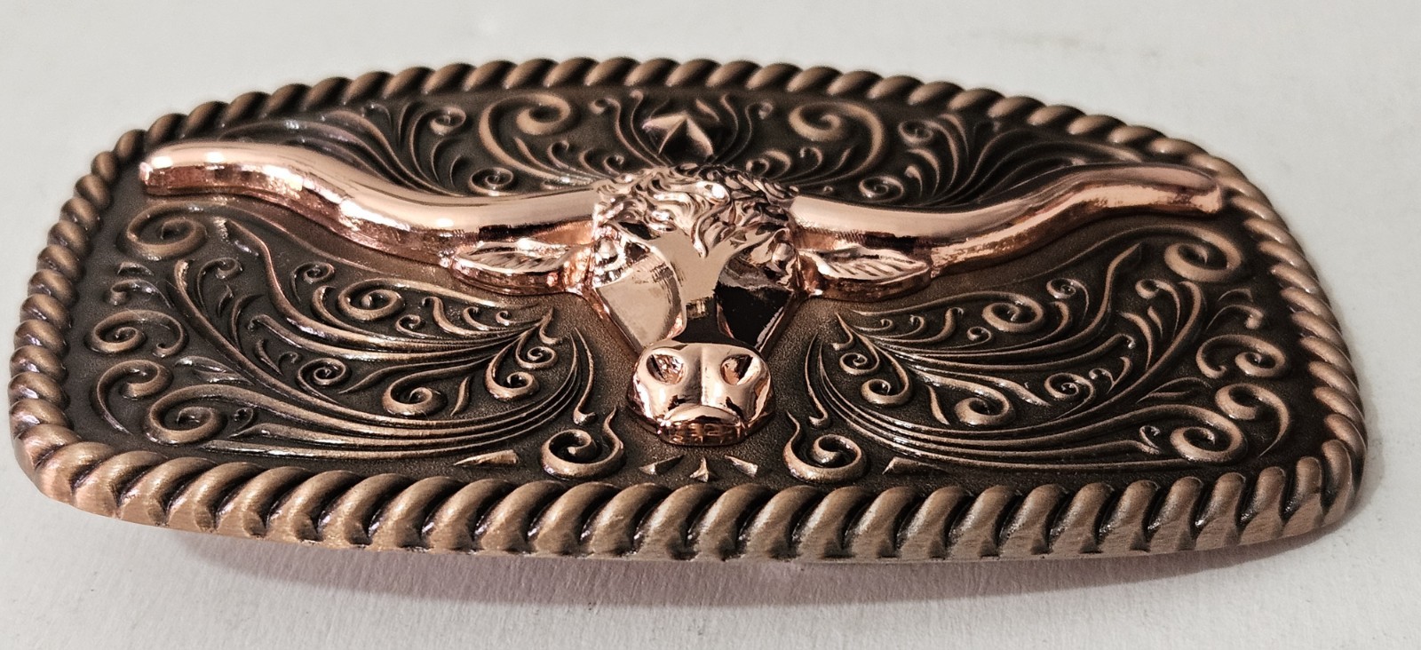 Longhorn Western Attitude Belt Buckle – Copper 4&Prime; x 2-5/8&Prime;