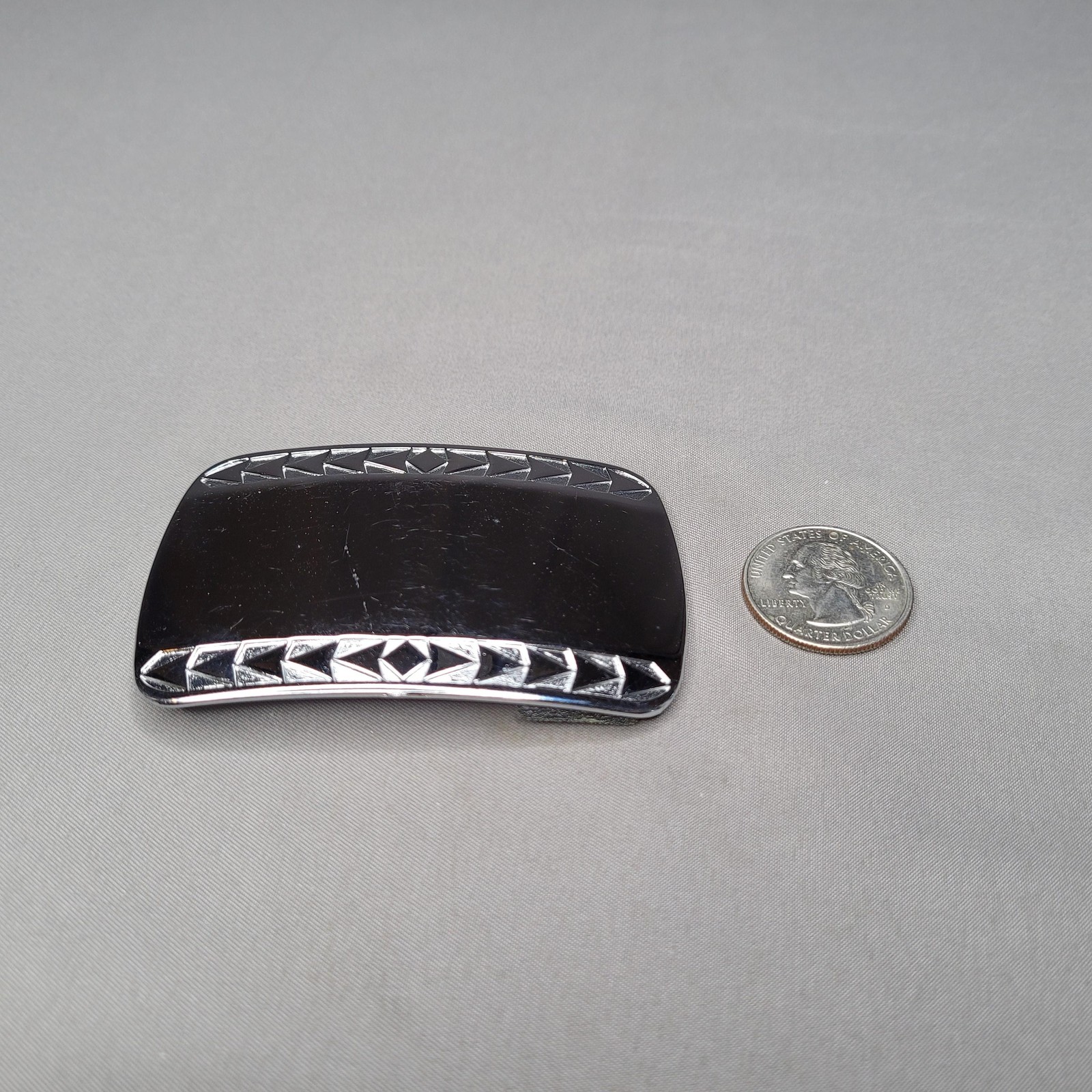 Silver Tone Rectangular Tie Bar Clip Mens Engraved Geometric Pattern Size Shown