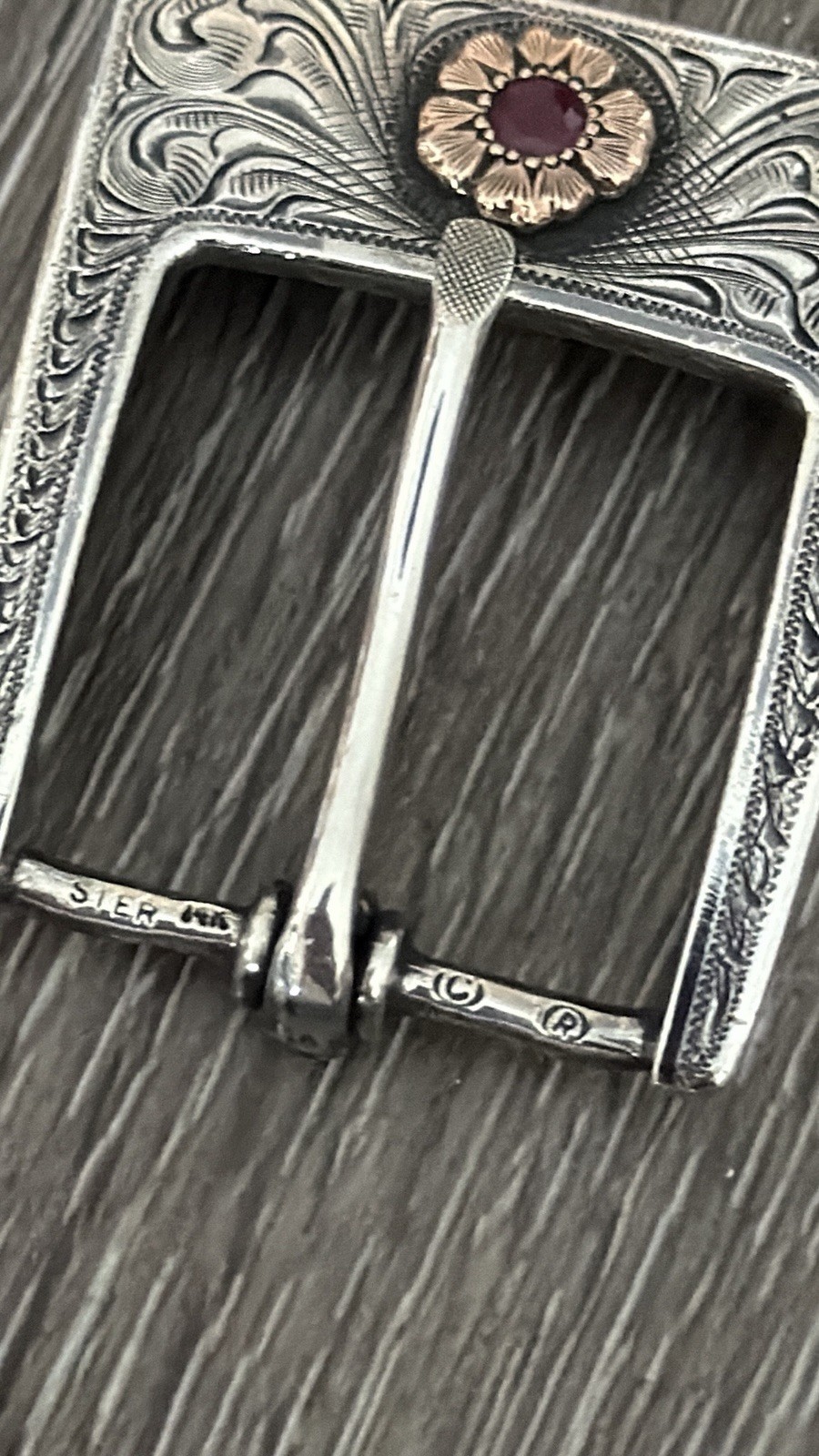 Clint Orms 14k Gold + Ruby belt buckle Set