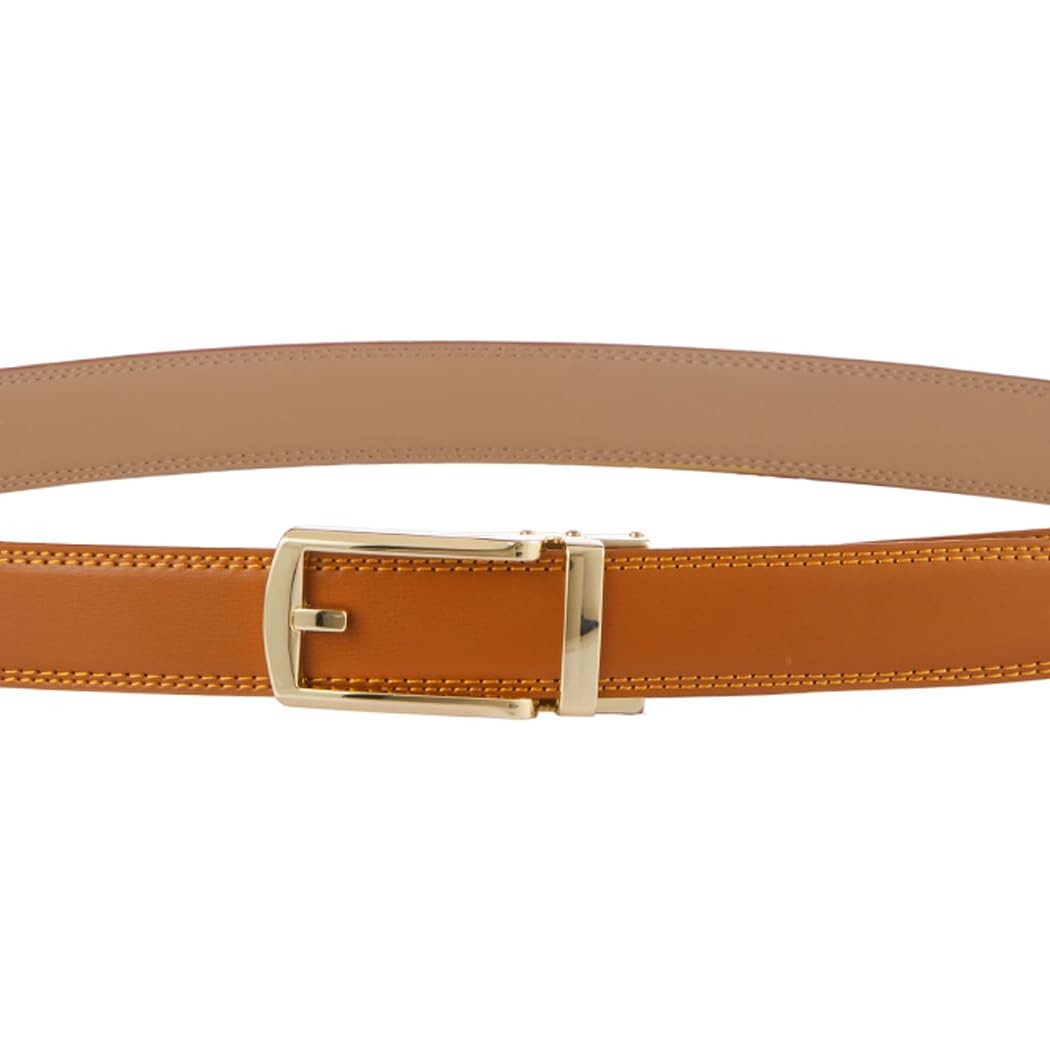Tonywell Ratchet Belt, One Size, Light Brown Leather & Gold Metal Buckle