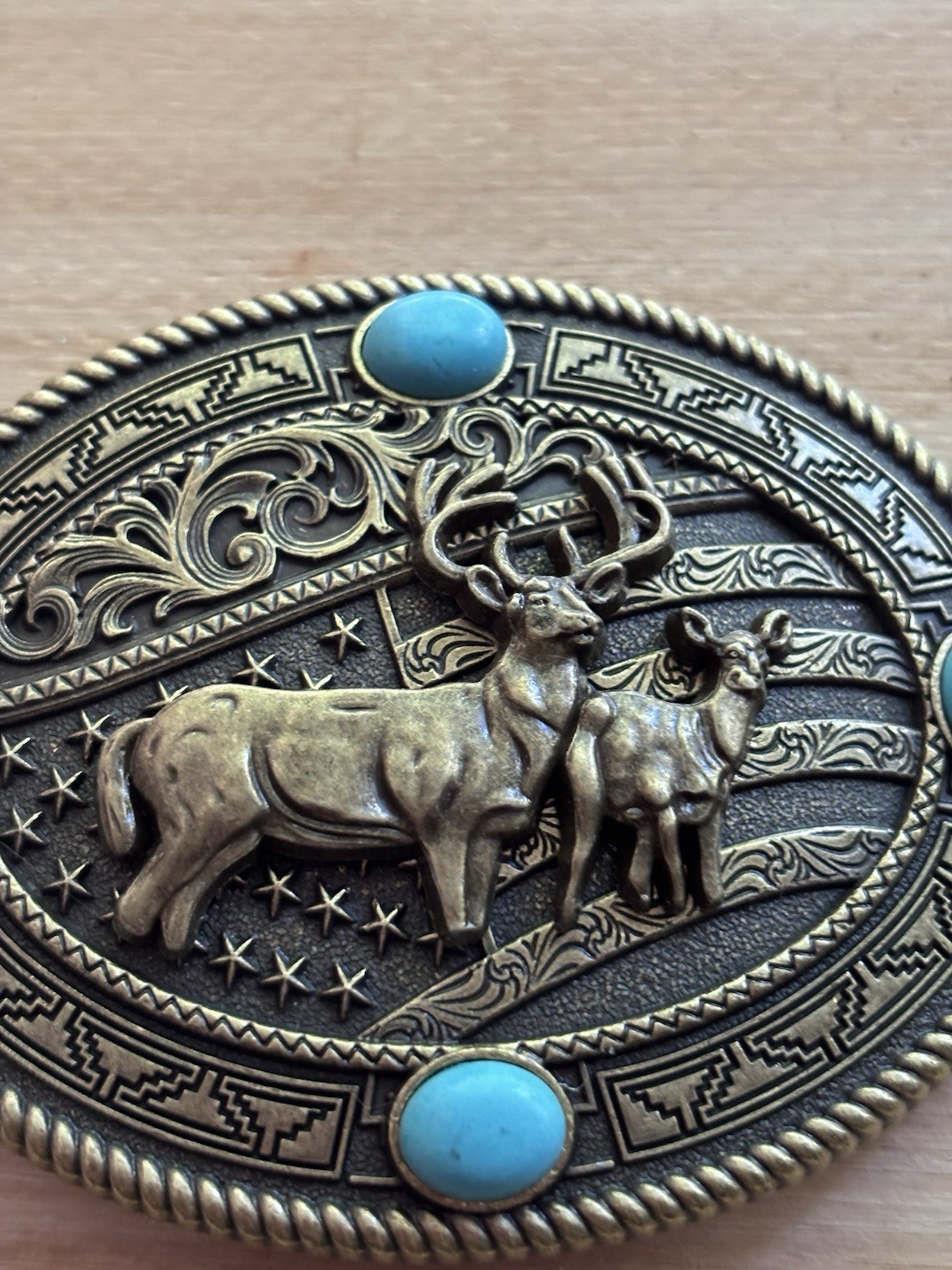 Western Deer Doe Belt Buckle USA Flag Turquoise Hunting Cowboy Bronze Gift￼
