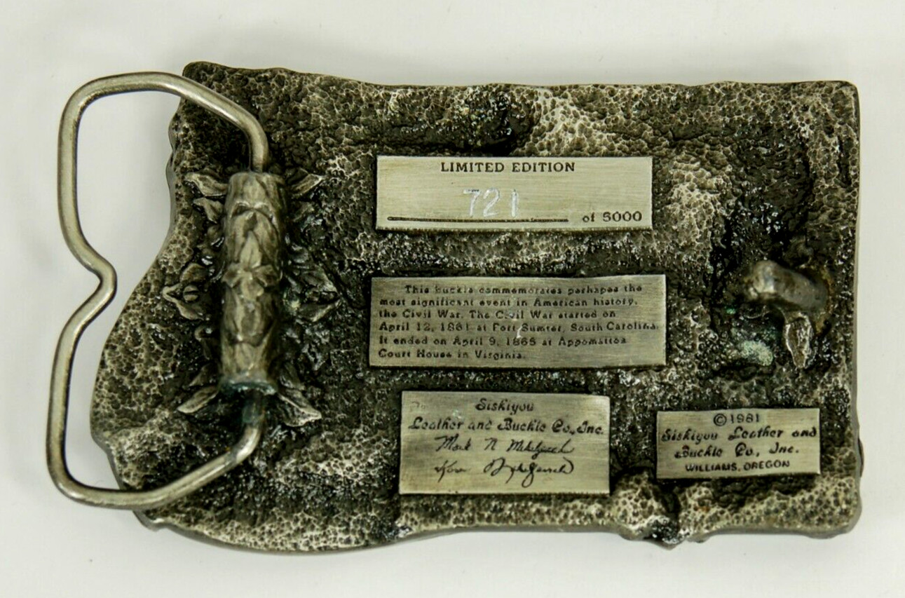 Civil War Commemorative belt buckle western pewter 1982 Siskiyou Buckle Co.
