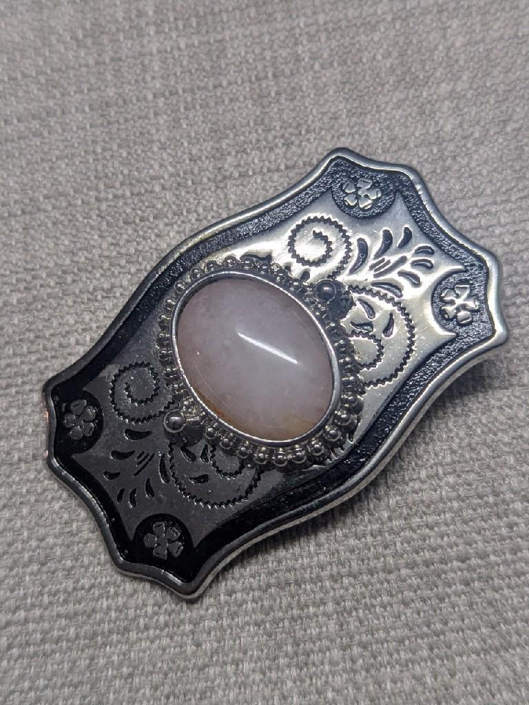 vintage GEMSTONE pink QUARTZ belt buckle WESTERN handcrafted cowboy