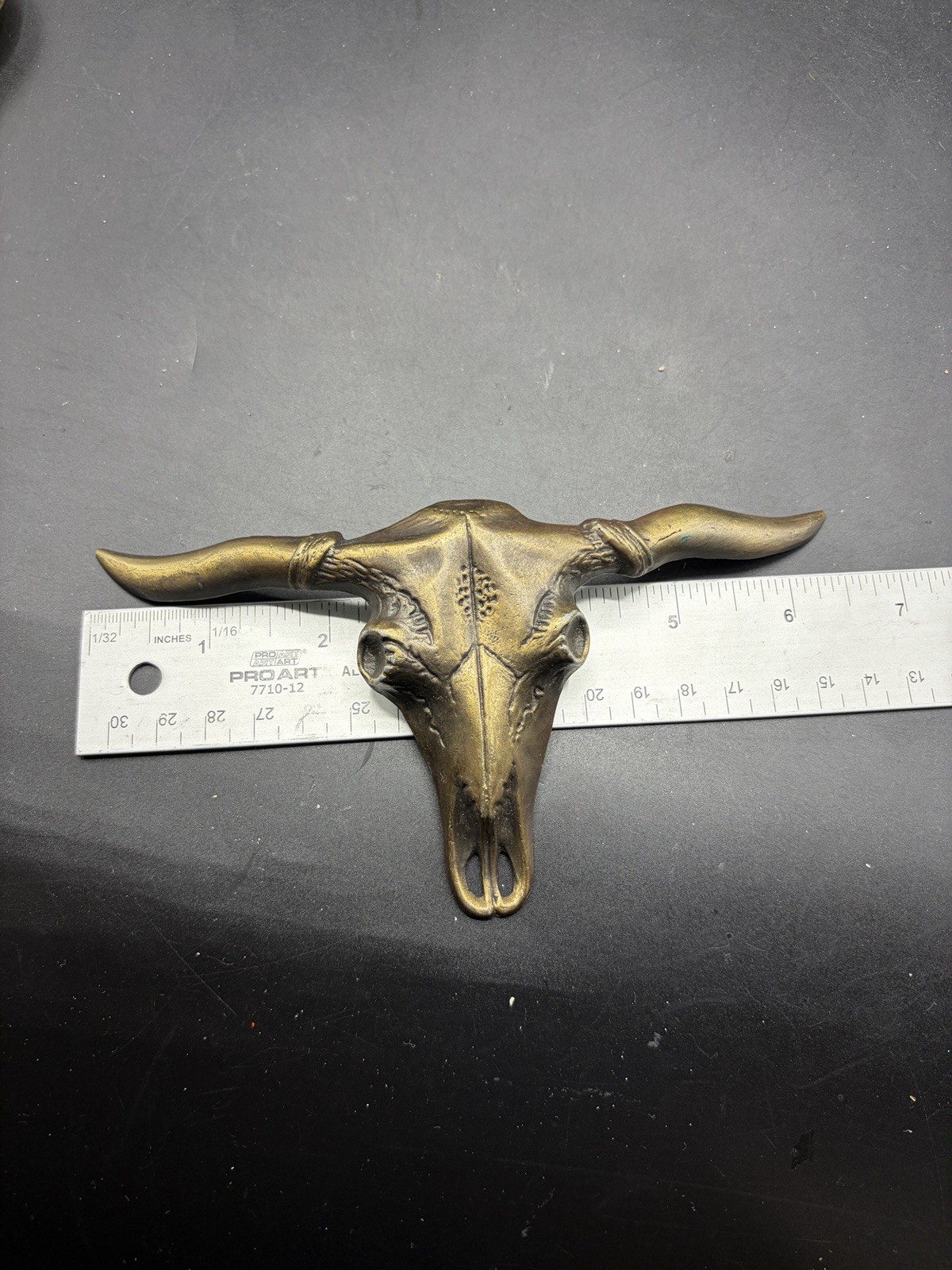 Vtg Large Ox Bull Longhorn Skull Western Cowboy Brass Belt Buckle 6 3/8”L Heavy