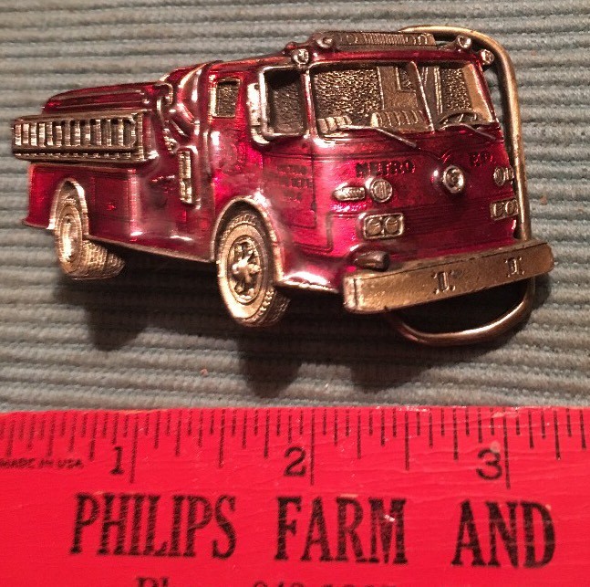 Red Fire Truck Fire Fighter Metal Belt Buckle