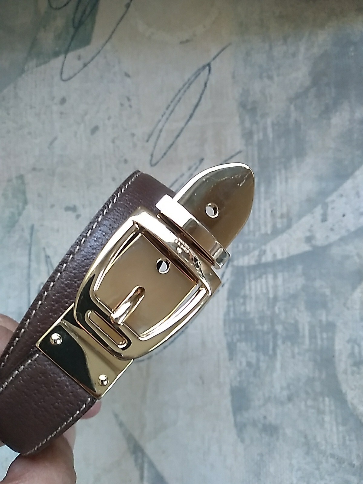 Authentic GUCCI 146440.489199.85.34 Patent Enamel Brown Leather Gold Buckle