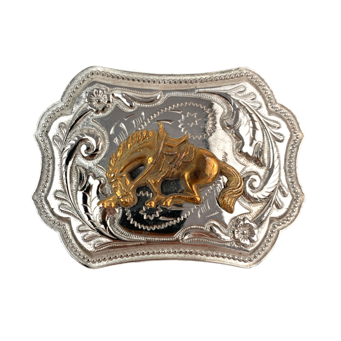 Western Belt Buckle 3D Silver Gold Tone Bucking Bronco Engraved