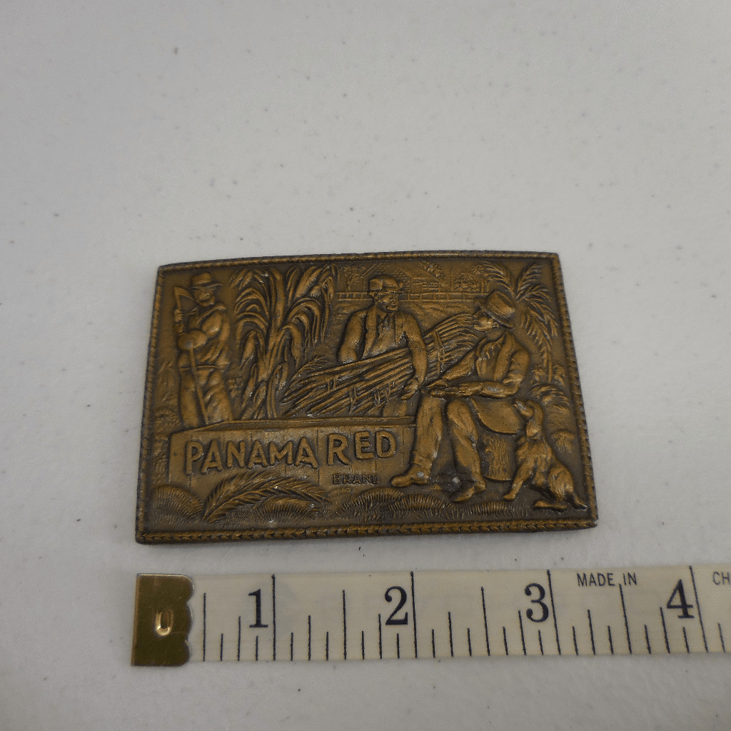 VINTAGE 1970&rsquo;s PANAMA RED BRASS BELT BUCKLE LEWIS BUCKLE CO. 4&Prime; 1970s