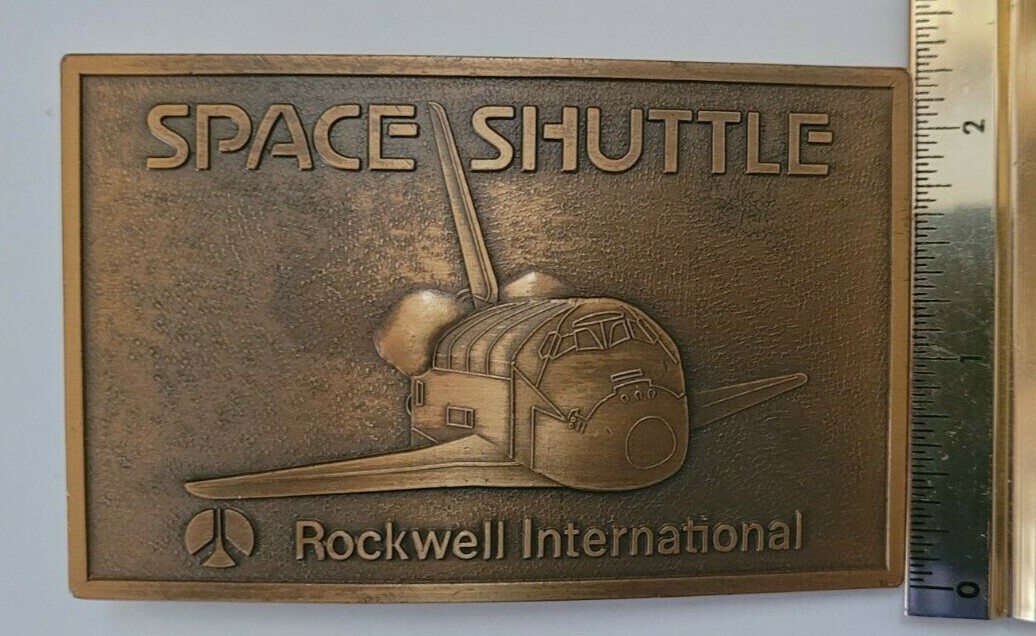 Vintage Space Shuttle Rockwell International Brass Belt Buckle 3 1/2&Prime; by 2 1/4&Prime;