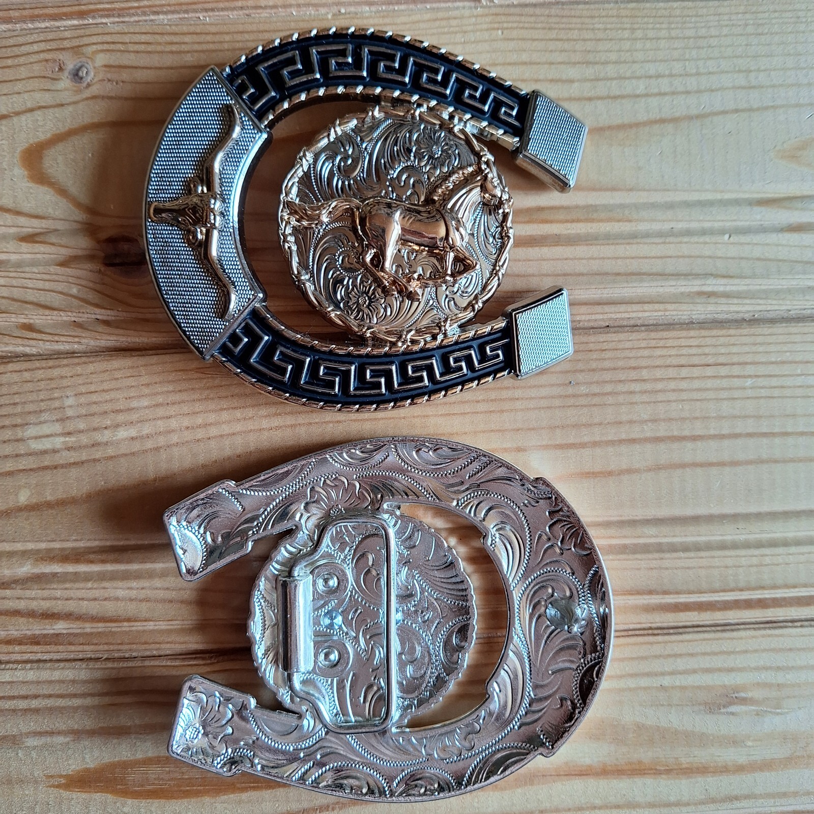 BIG Horse iron western country silver & gold belt buckle (choice designs)