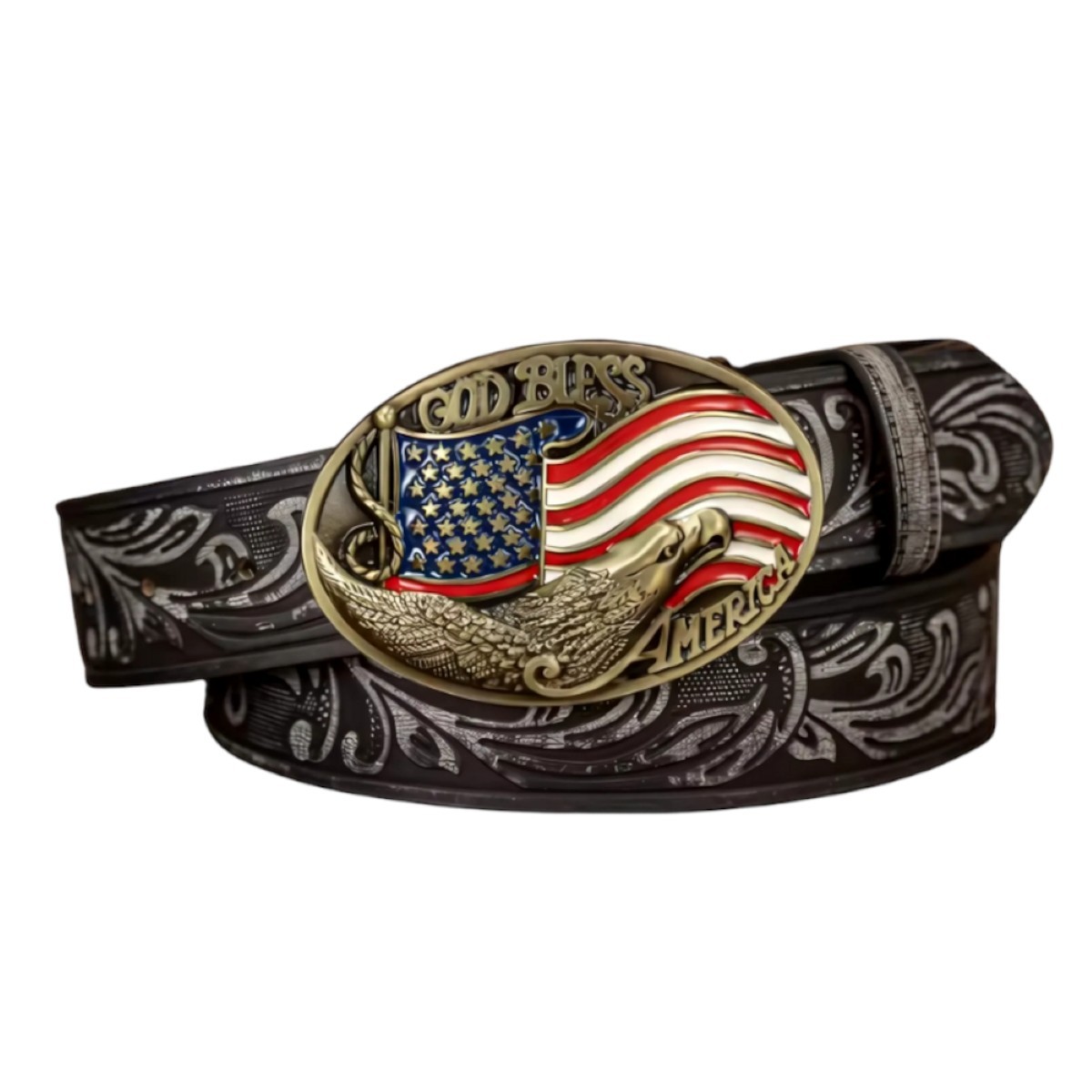 God Bless America Buckle & Belt, Men&rsquo;s Western Style Patriotic Jeans Accessory