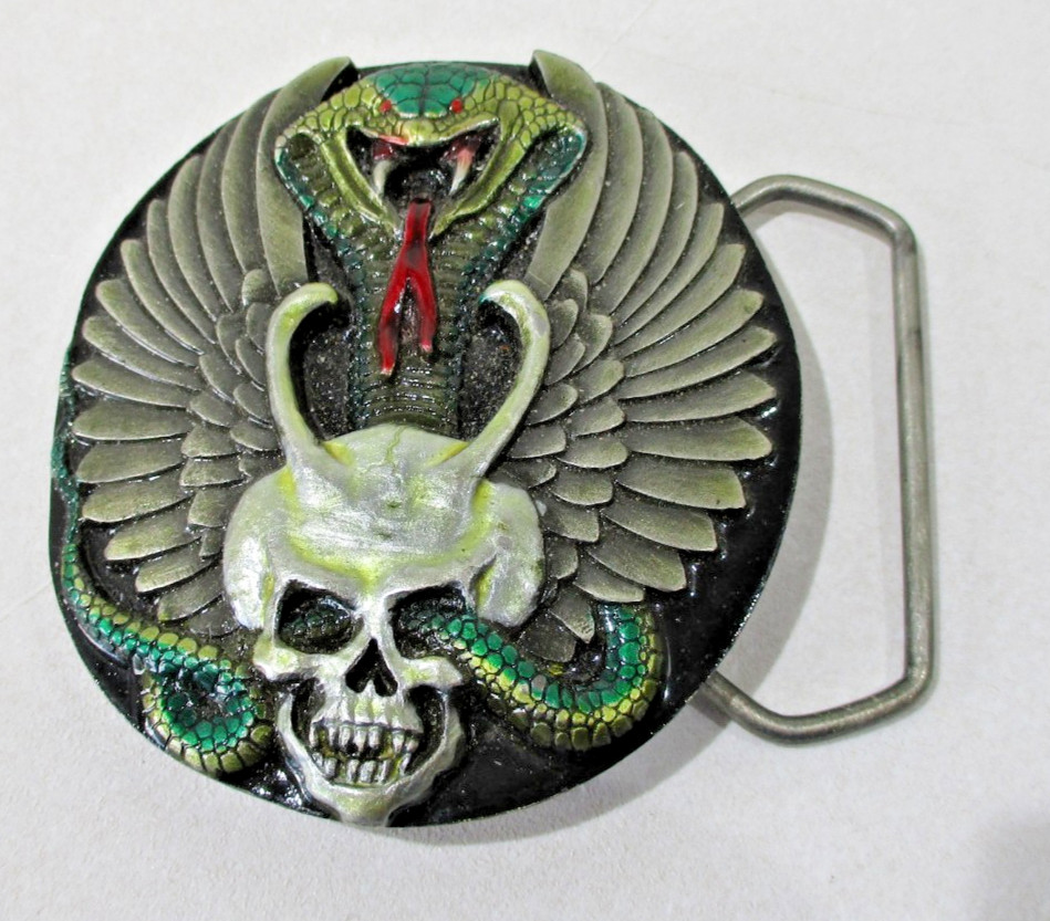 Vintage Bad Boy Skull Snake Wings Belt Buckle Indiana Metal Craft
