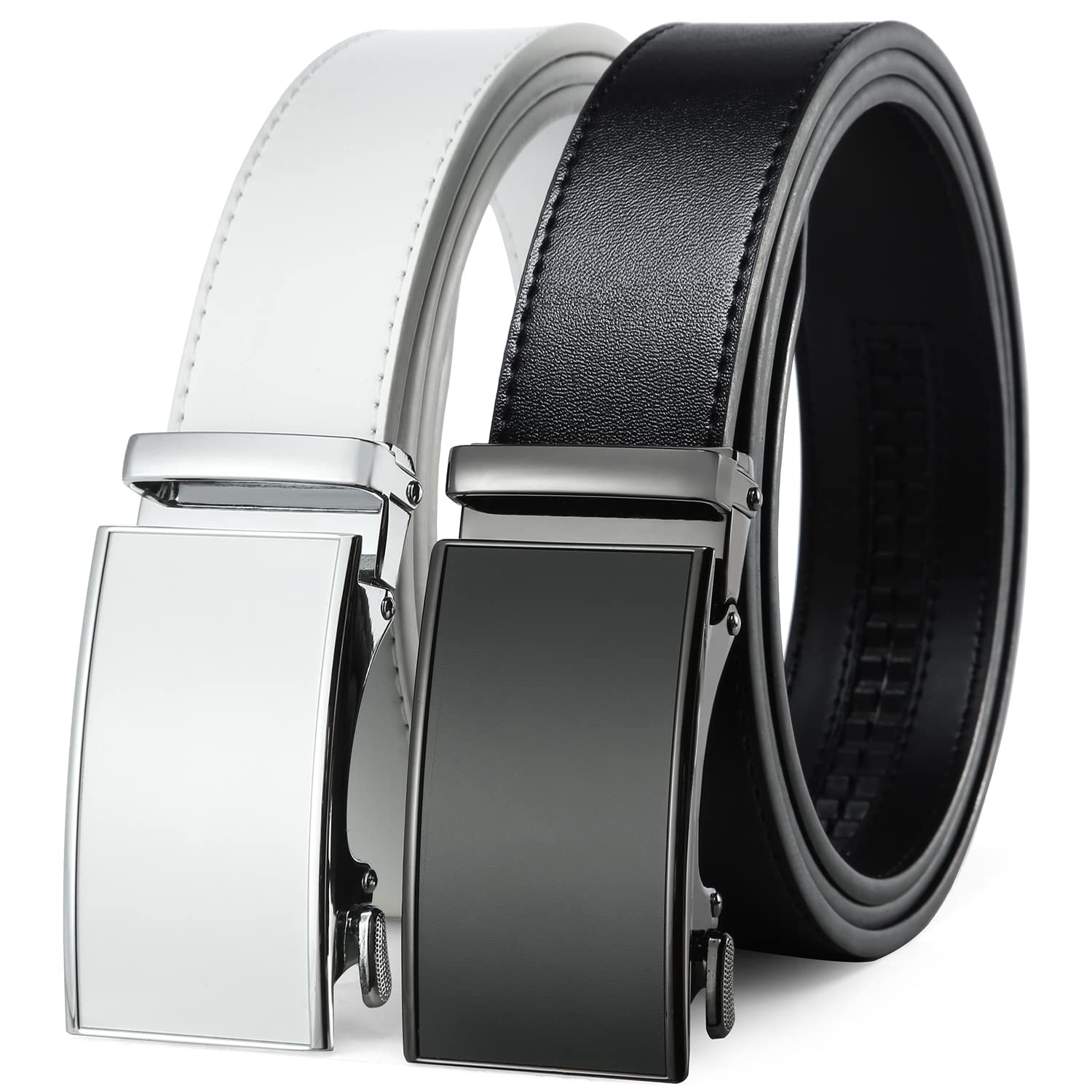 2 Pack Ratchet Belt 1 3/8&Prime;, Leather Dress with Click Black/White