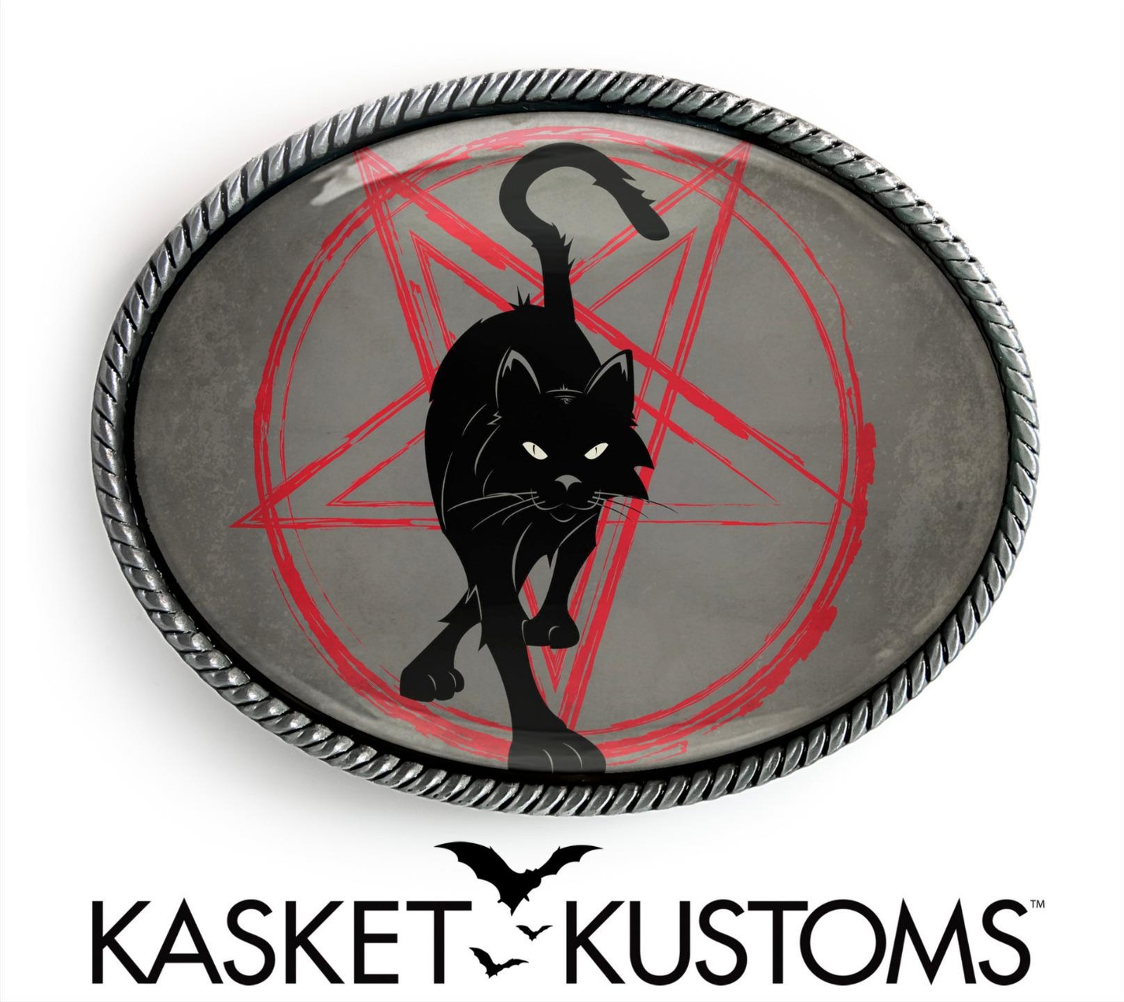 Black Cat Pentagram Belt Buckle – Gothic Witchcraft Horror Buckle – 817-SO