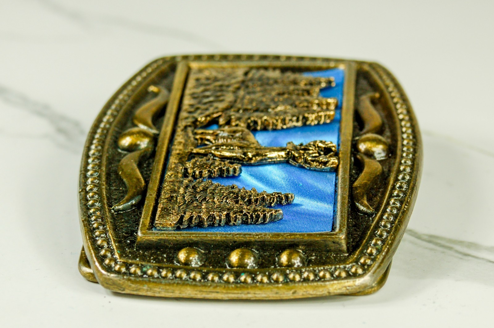 Stag and Trees in Moonlight brass belt buckle western