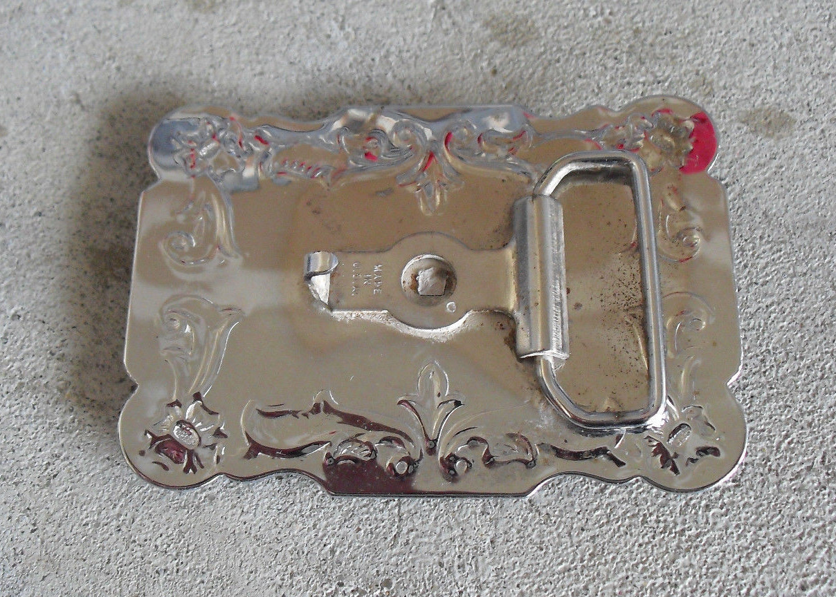 Vintage USA Horse Head Silver Chrome Metal Belt Buckle