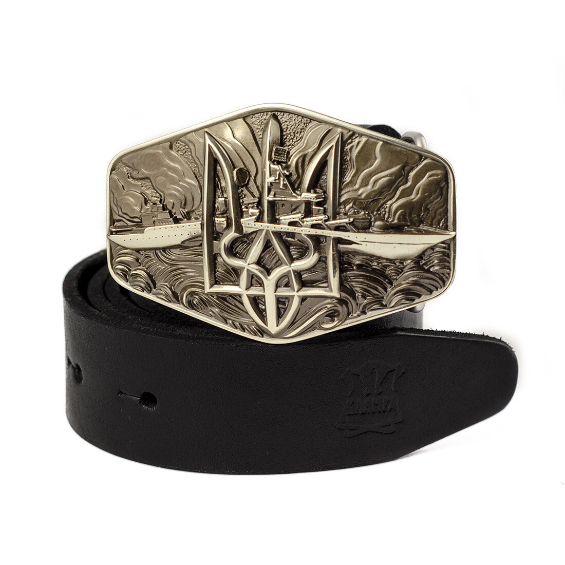 Warship done! German silver belt buckle, ukrainian trident, russian combat ship