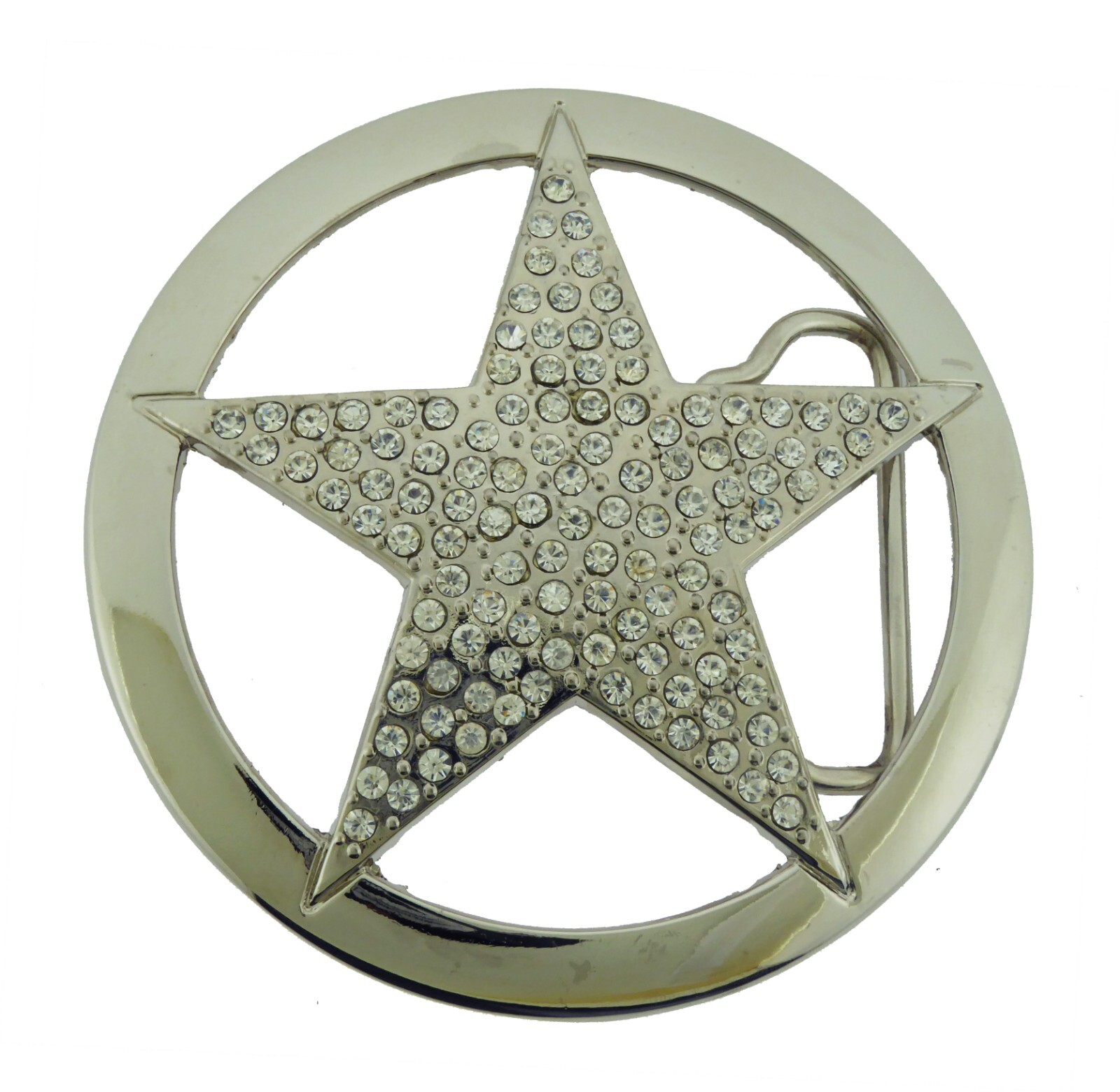 New Men Women CowboyTexas Star Belt buckle Silver Metal Iced Style Rhinestones