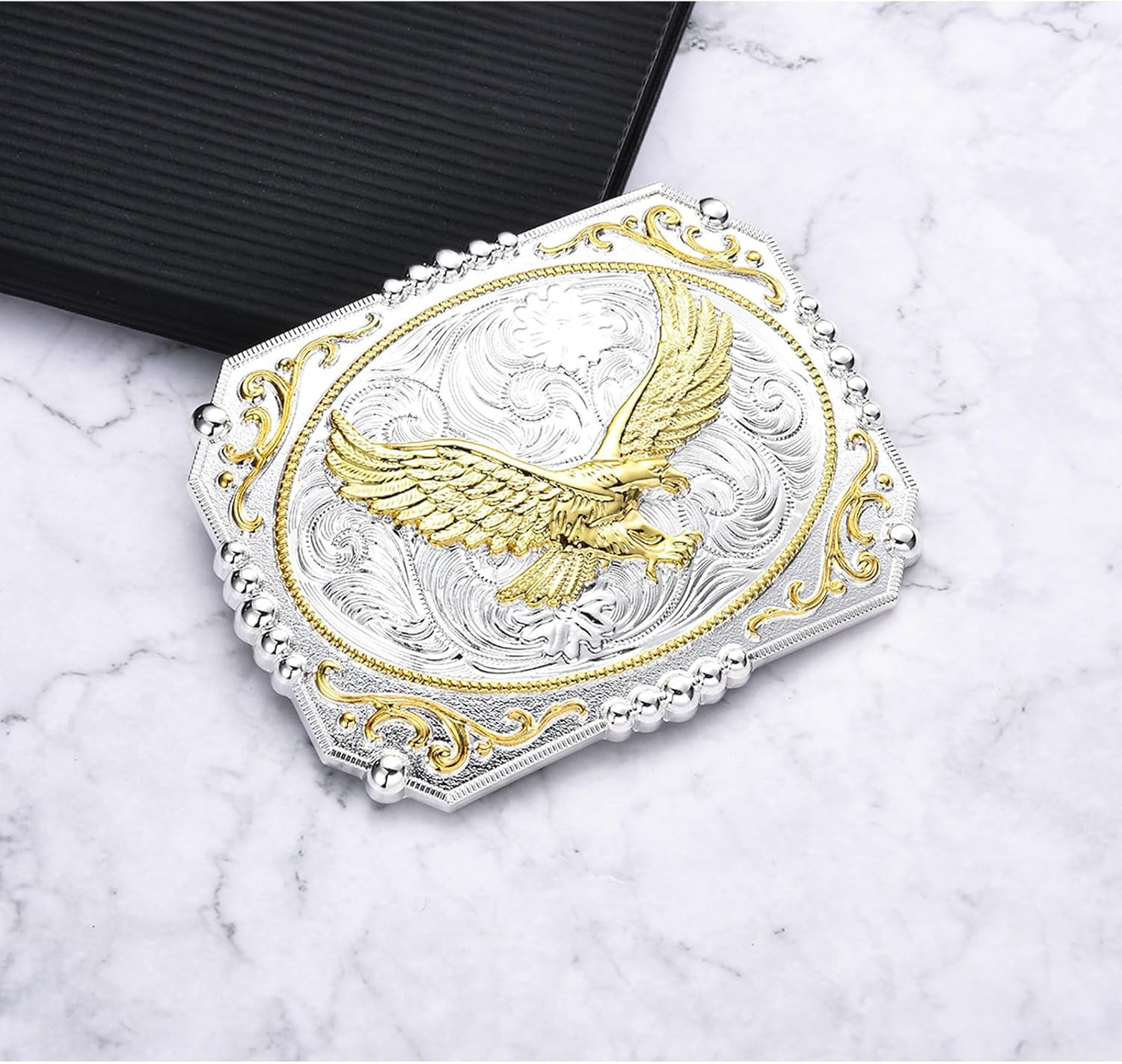 Vintage Belt Buckles for Men, Golden Soaring Eagle Bull Large Western Belt Buckl