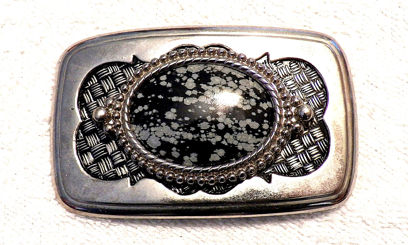 CLASSIC BELT BUCKLE UNIQUE DESIGN COSTUME MARBLED STONE SILVER TONE BB4