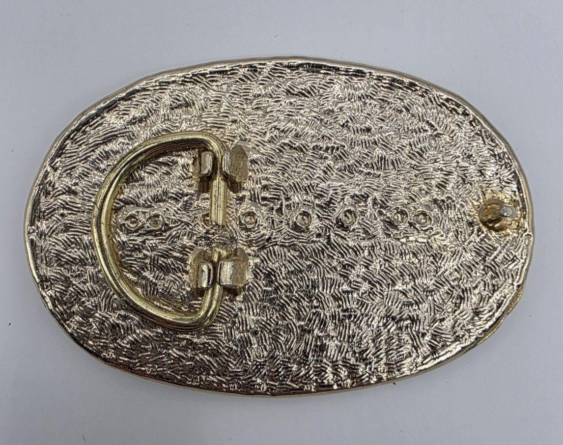 Eagle Belt Buckle Oval Floral Scroll Silver Gold Tone Textured Roped Edges