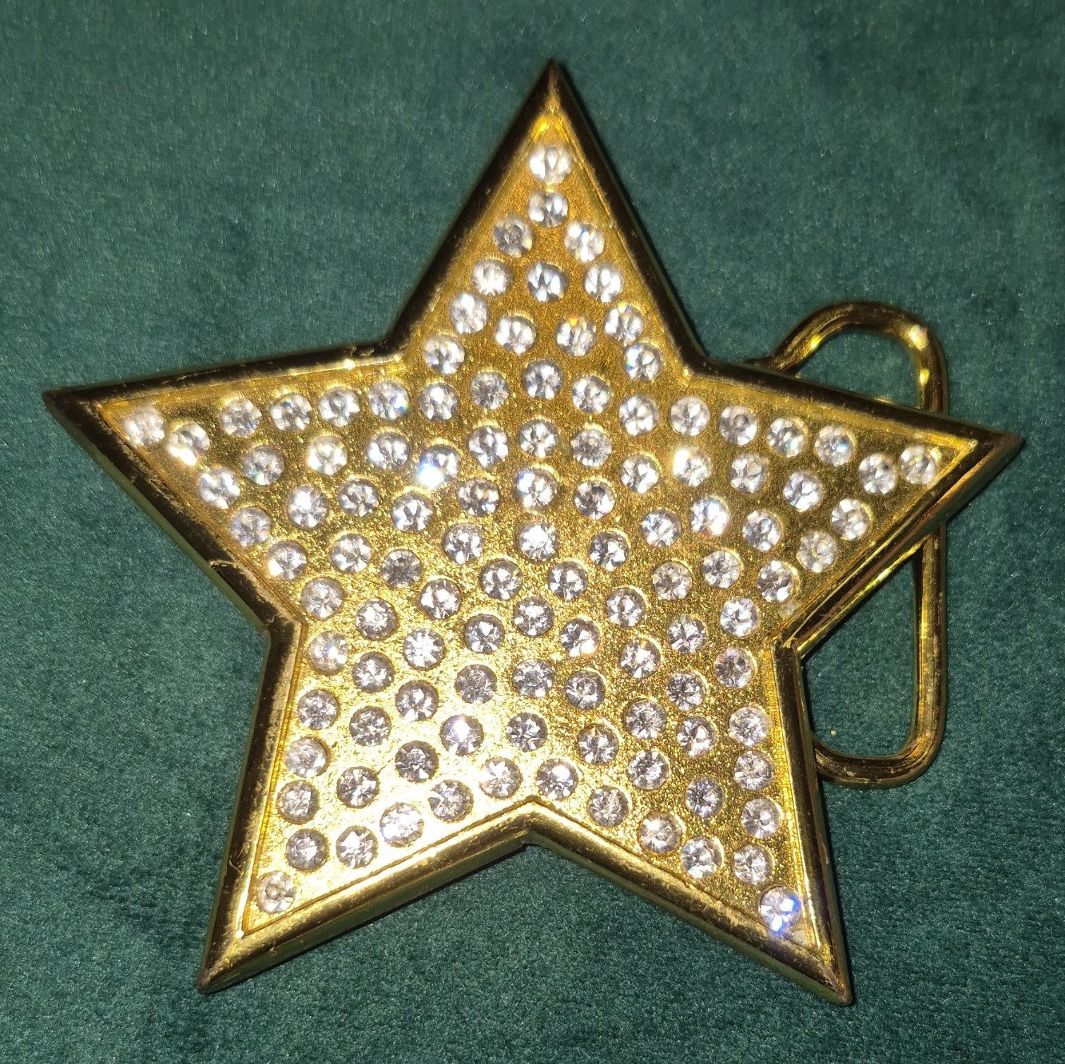 Gold Tone Star Belt Buckle w/Clear Rhinestone Accents, Shiny Metal Women 1.5in