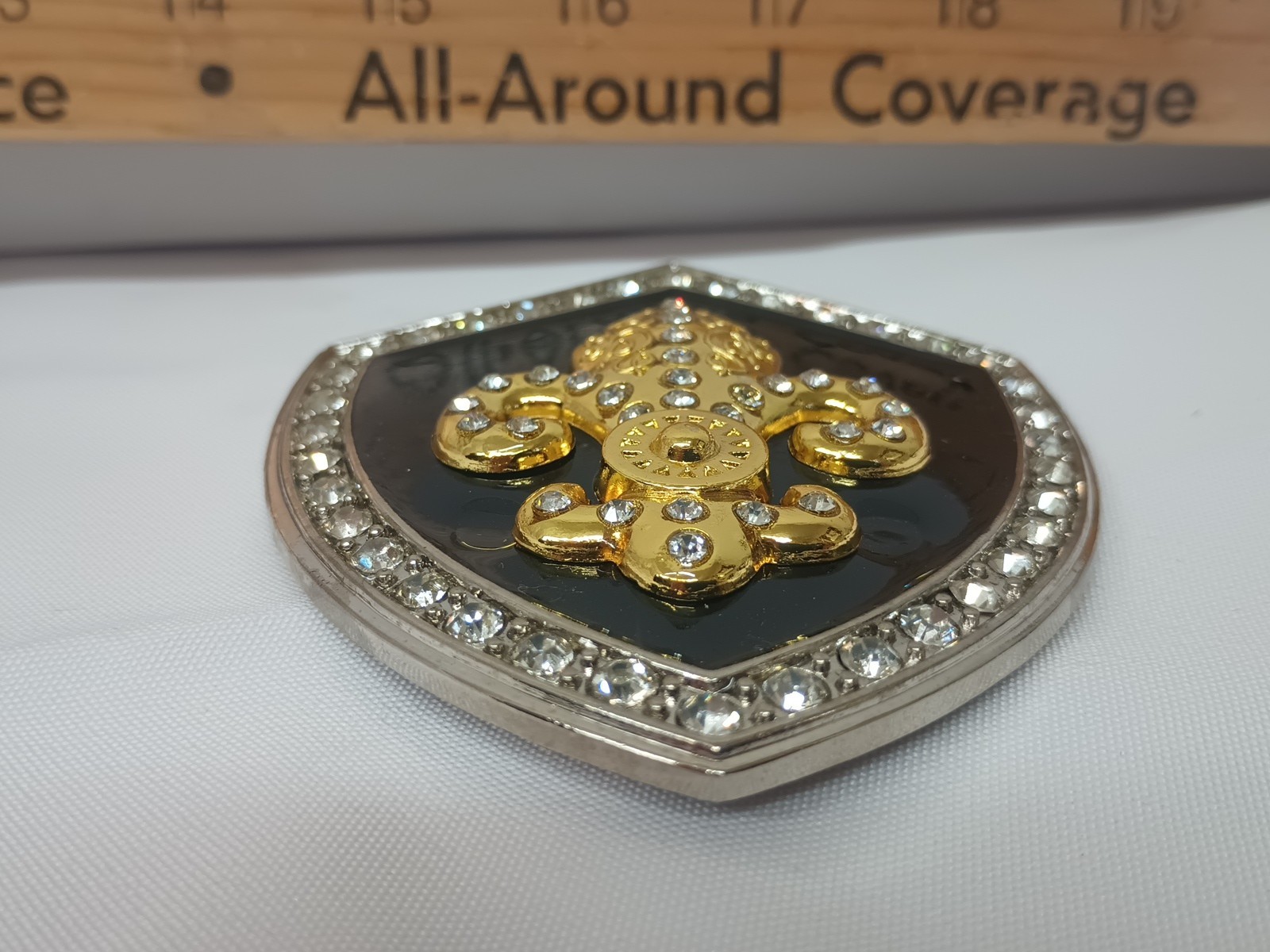 New Silver Gold Black Shield Shaped Metal Belt Buckle Rhinestones Fluer De Lis